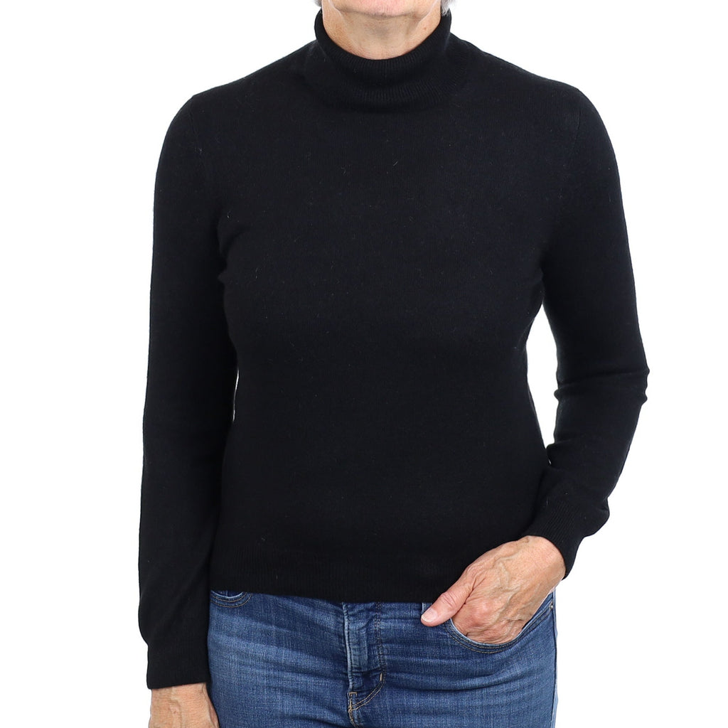 Black Cashmere Polo Neck Jumper Medium