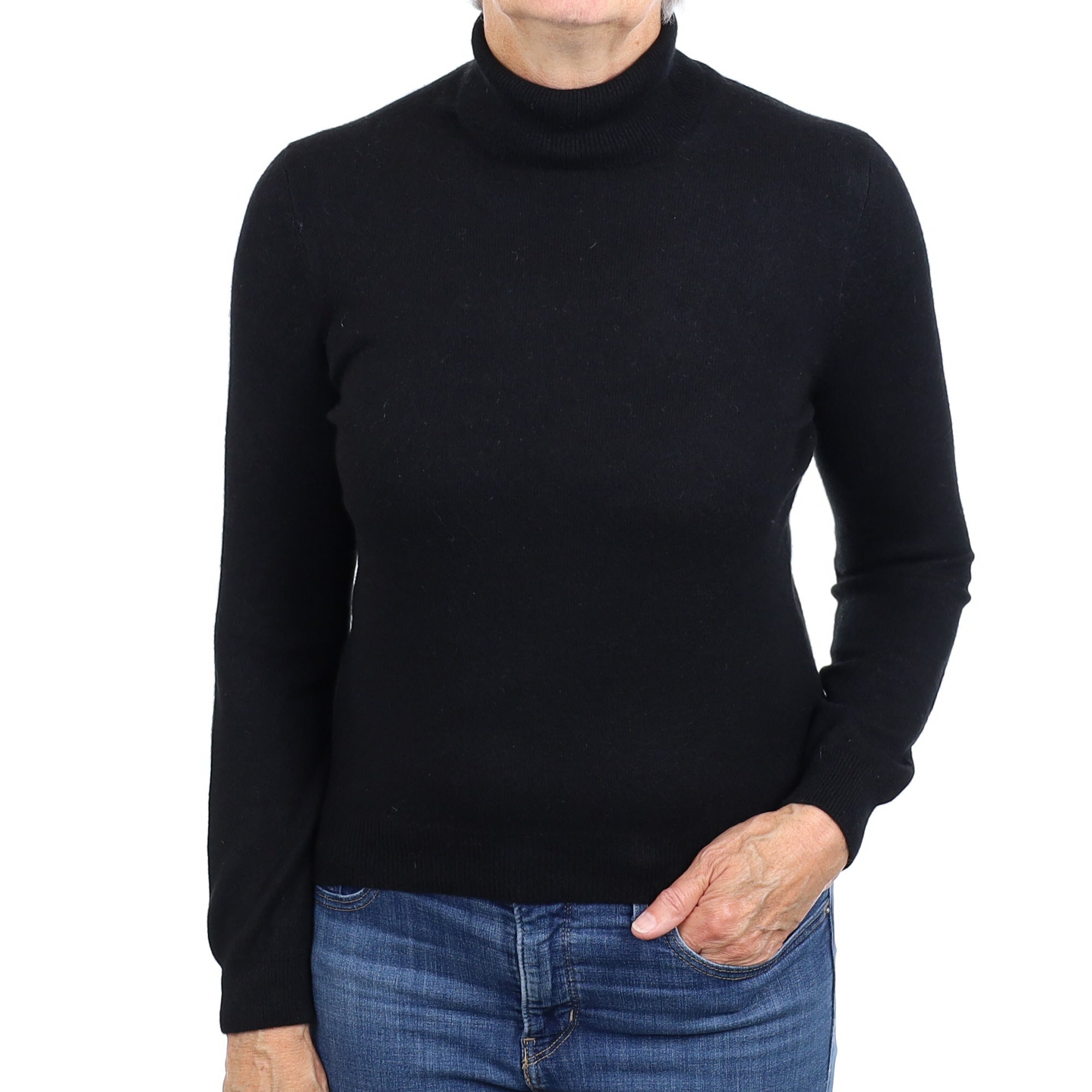 Black Cashmere Polo Neck Jumper Medium