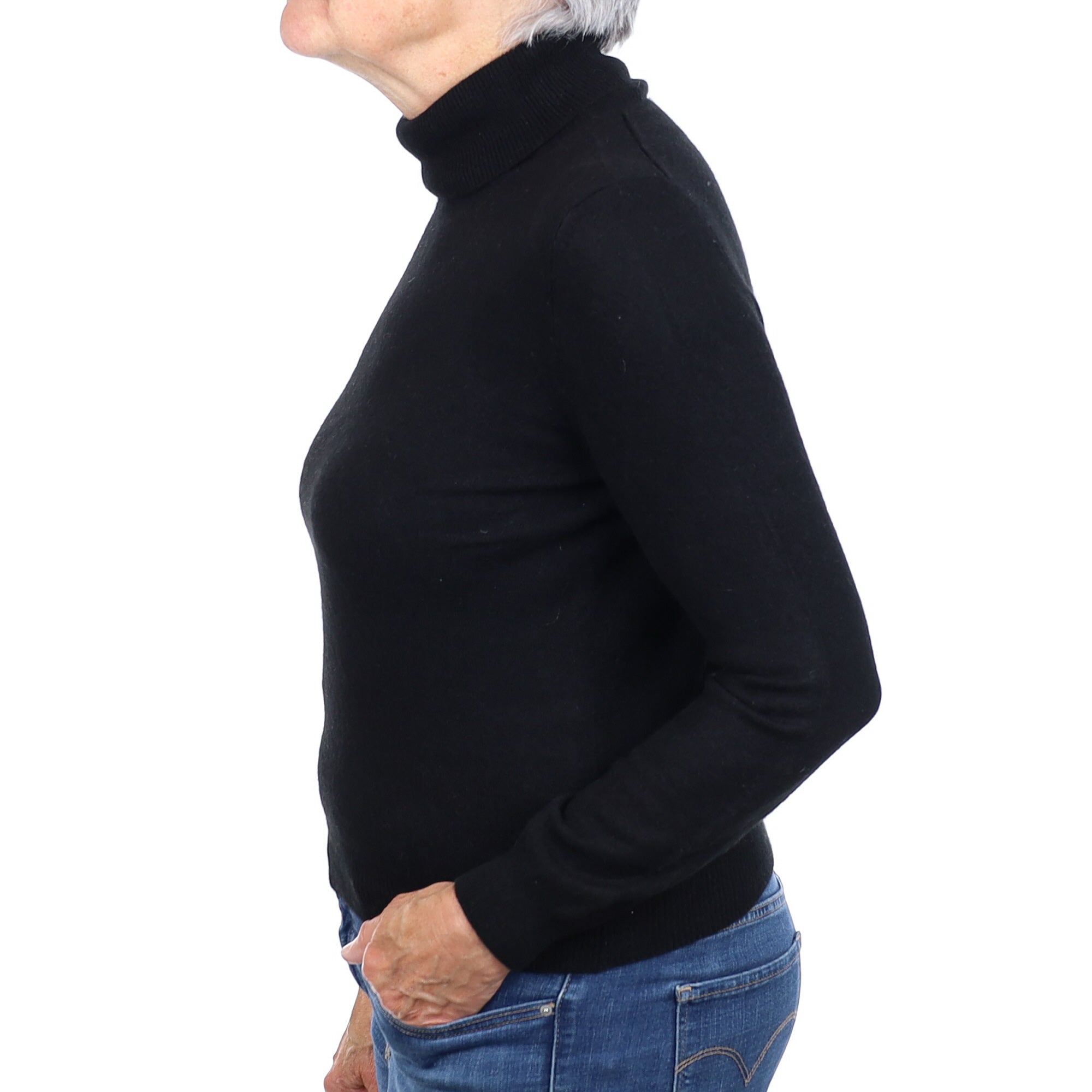 Black Cashmere Polo Neck Jumper Medium