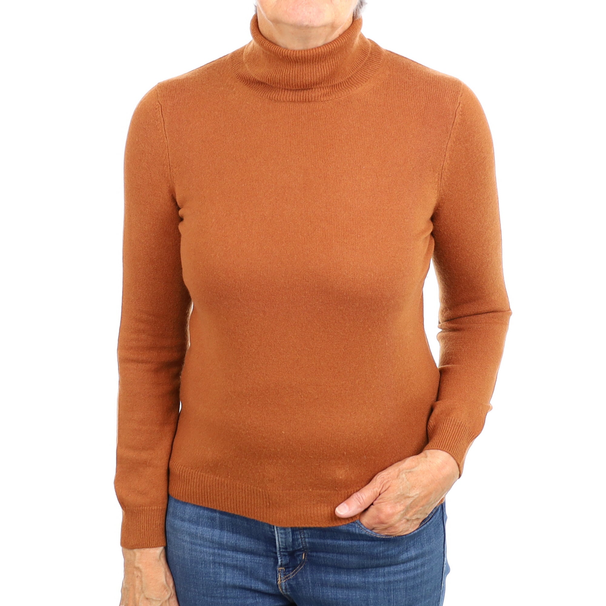 Cinnamon Brown Cashmere Polo Neck Jumper Medium