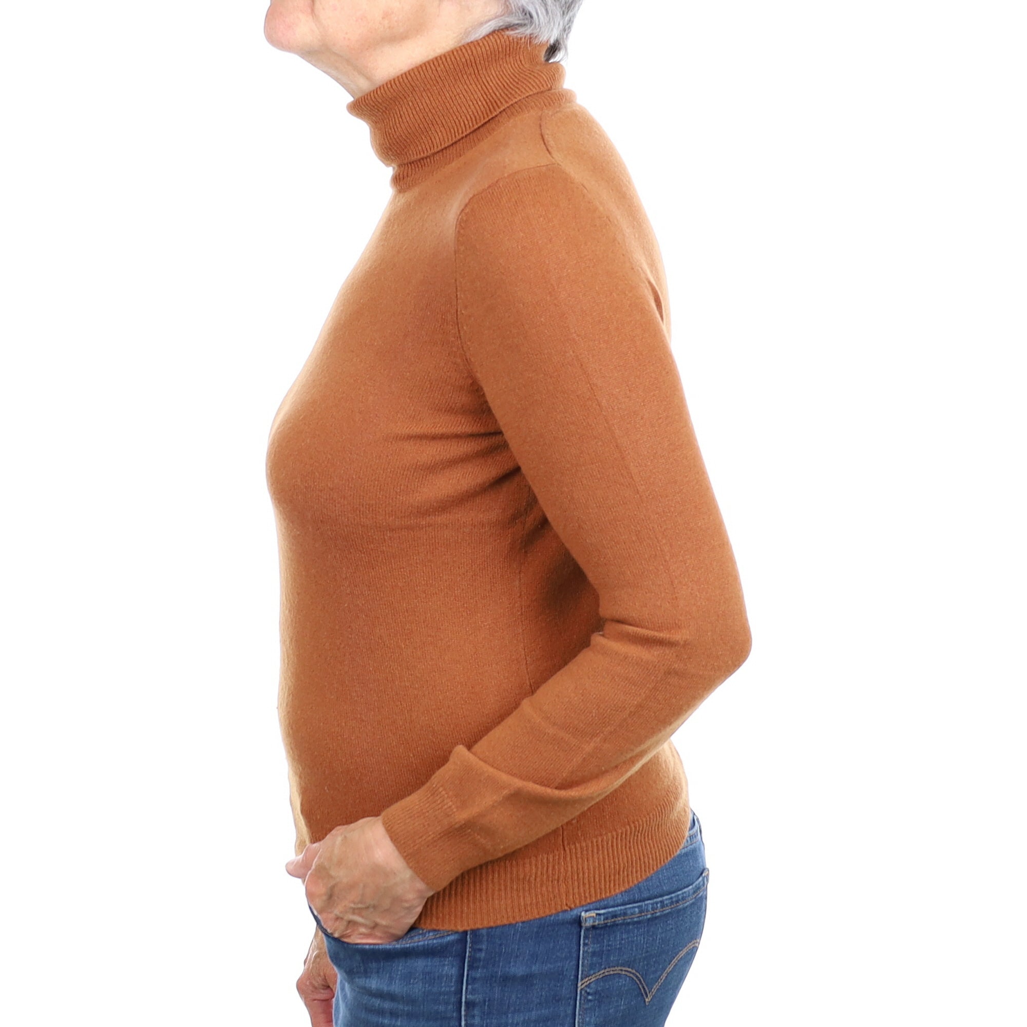 Cinnamon Brown Cashmere Polo Neck Jumper Medium