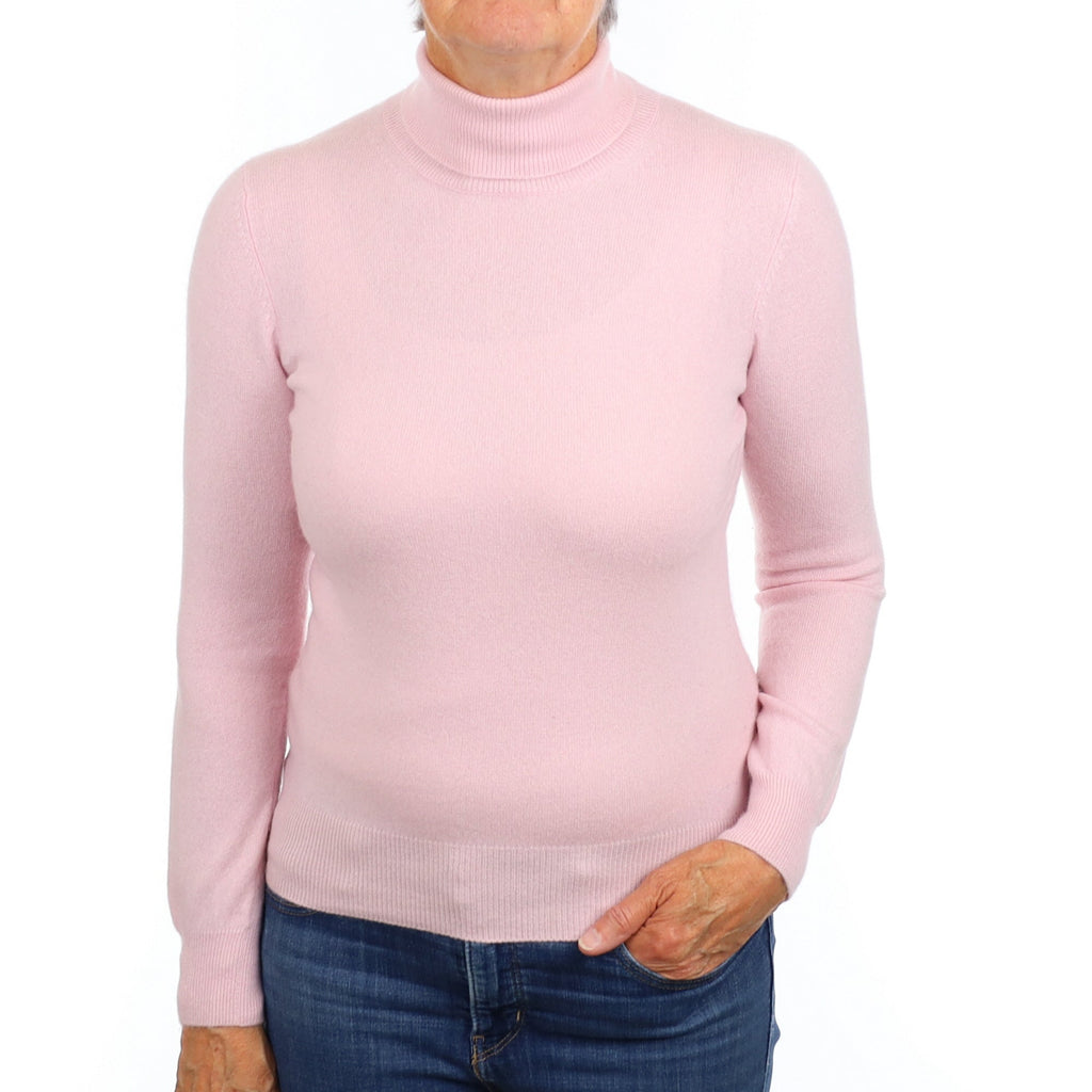 Carnation Pink Cashmere Polo Neck Jumper Medium