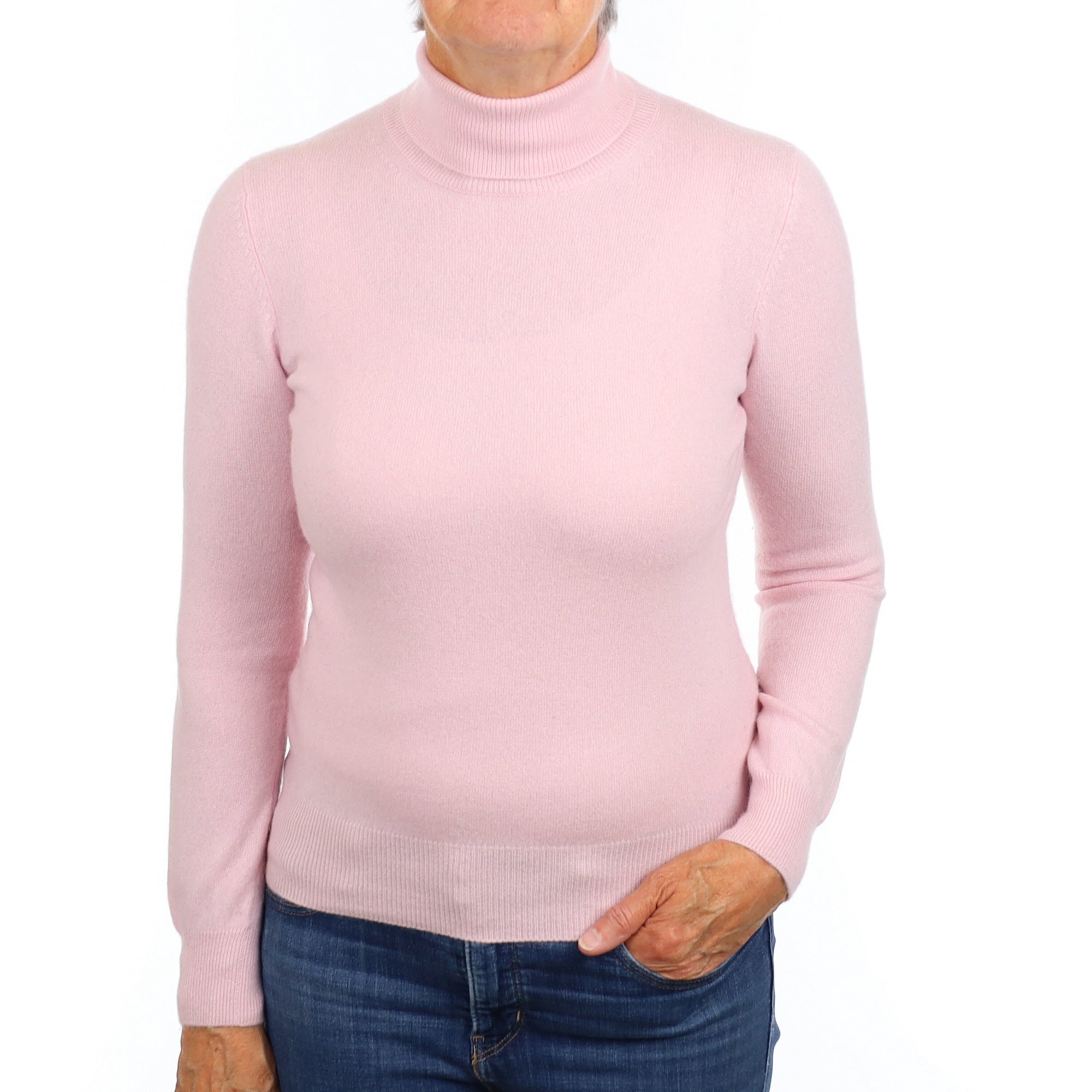 Carnation Pink Cashmere Polo Neck Jumper Medium