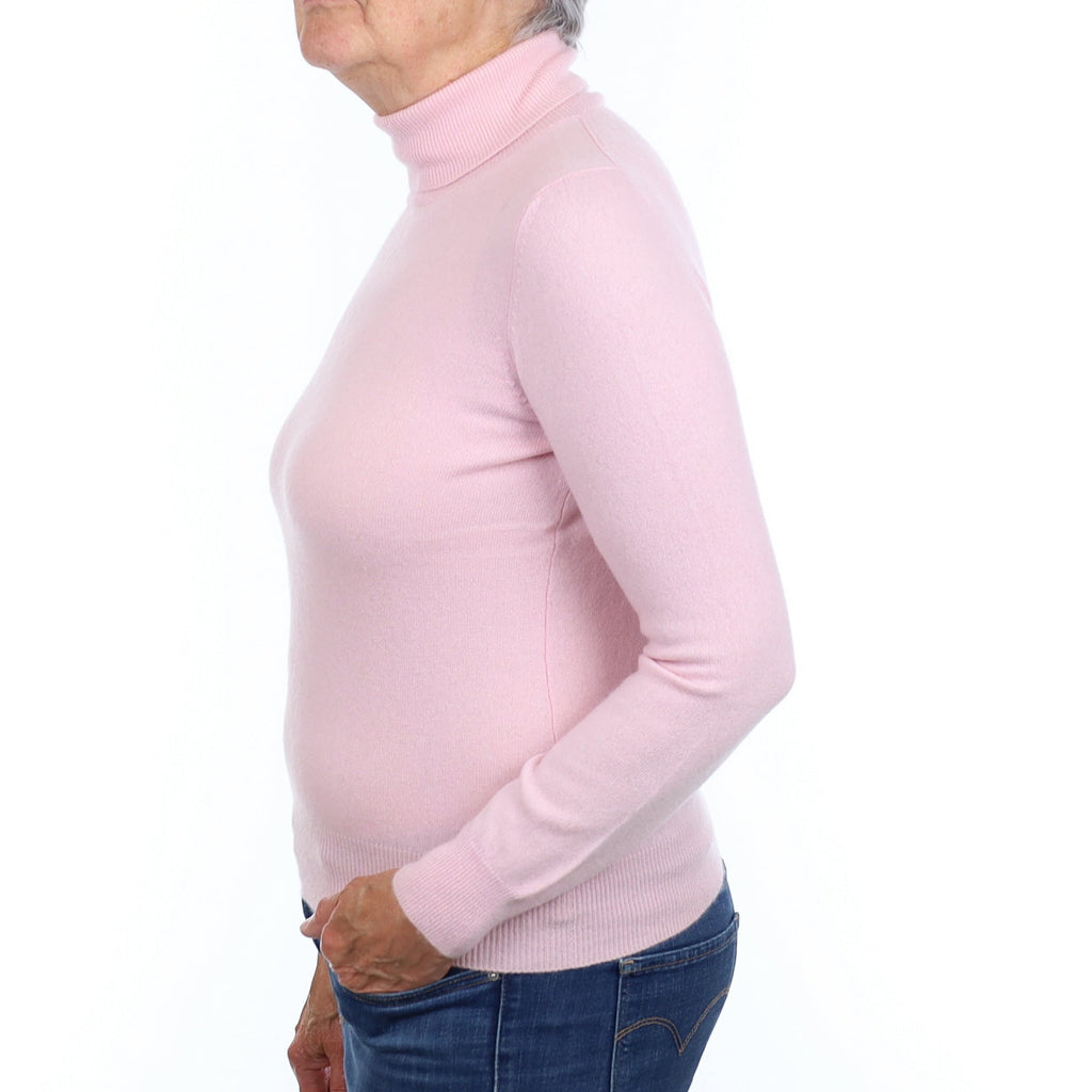 Carnation Pink Cashmere Polo Neck Jumper Medium
