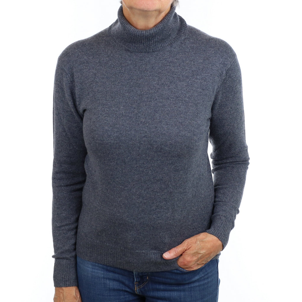 Slate Grey Cashmere Polo Neck Jumper Medium