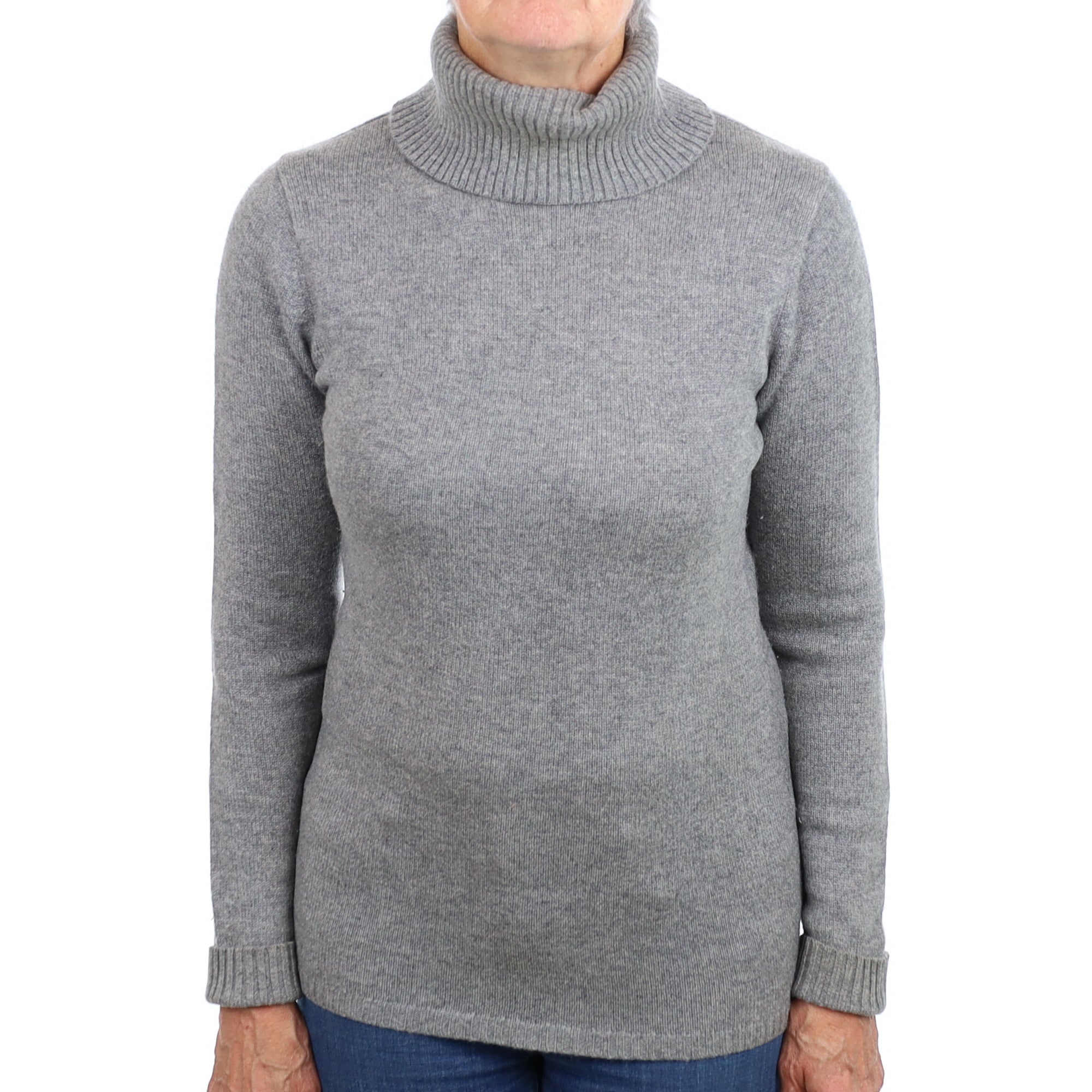 Ash Grey Cashmere Polo Neck Jumper Medium