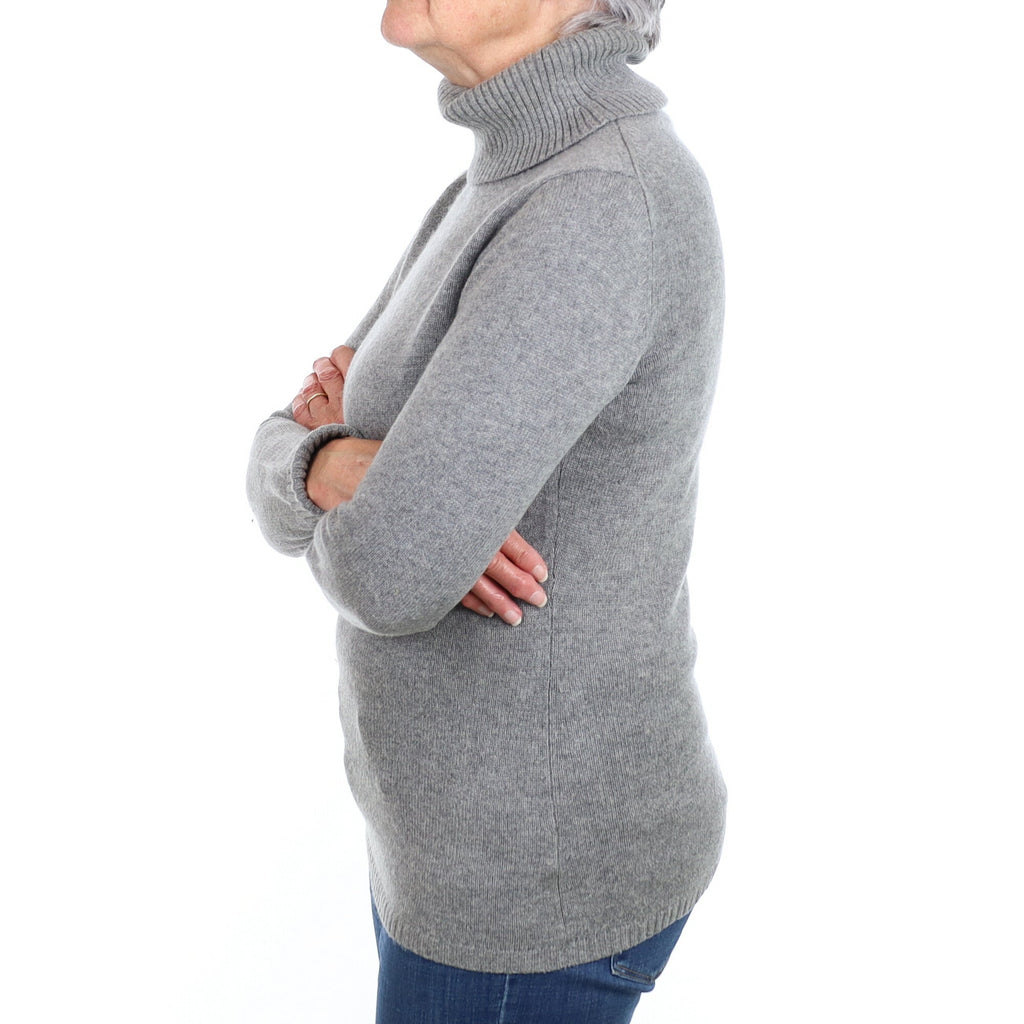 Ash Grey Cashmere Polo Neck Jumper Medium