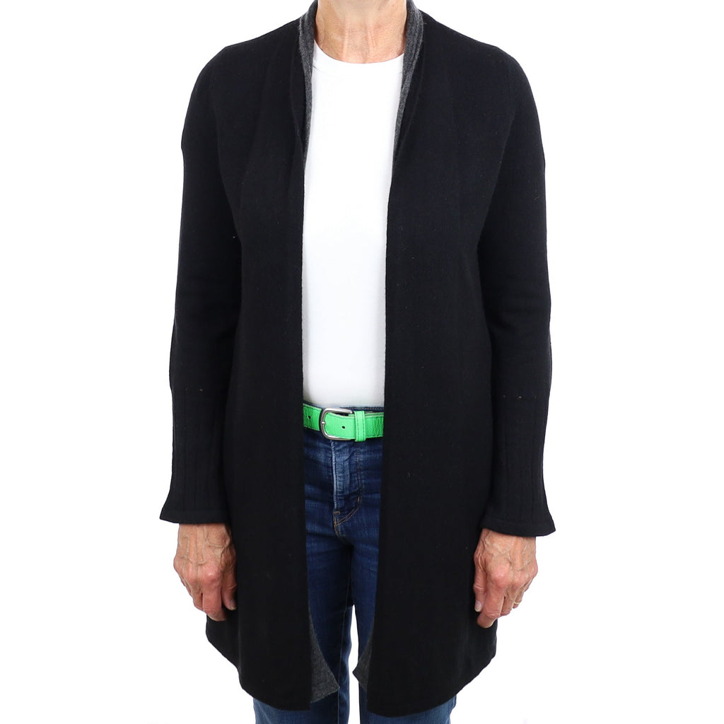 Black and Grey Cashmere Waterfall Cardigan Medium