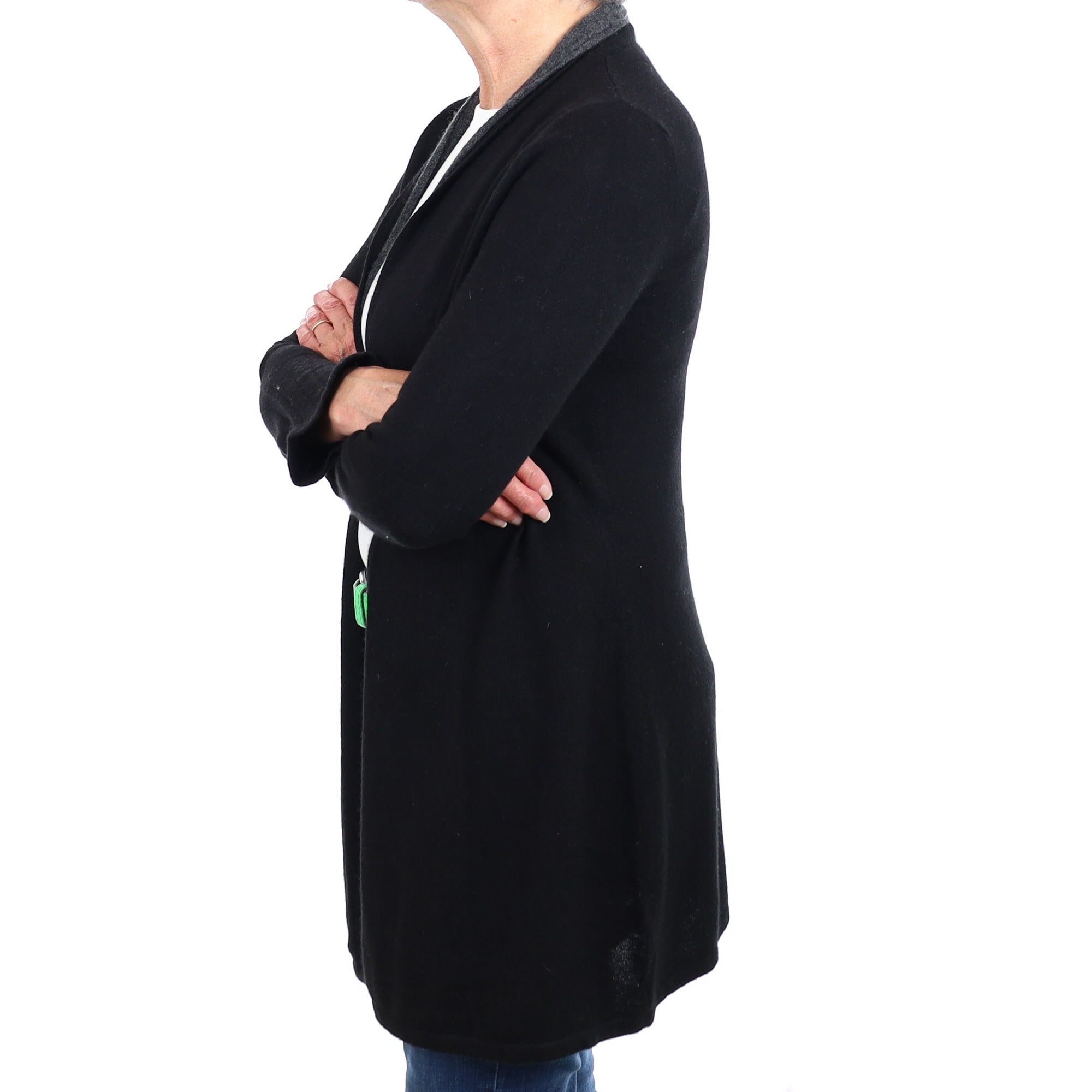 Black and Grey Cashmere Waterfall Cardigan Medium