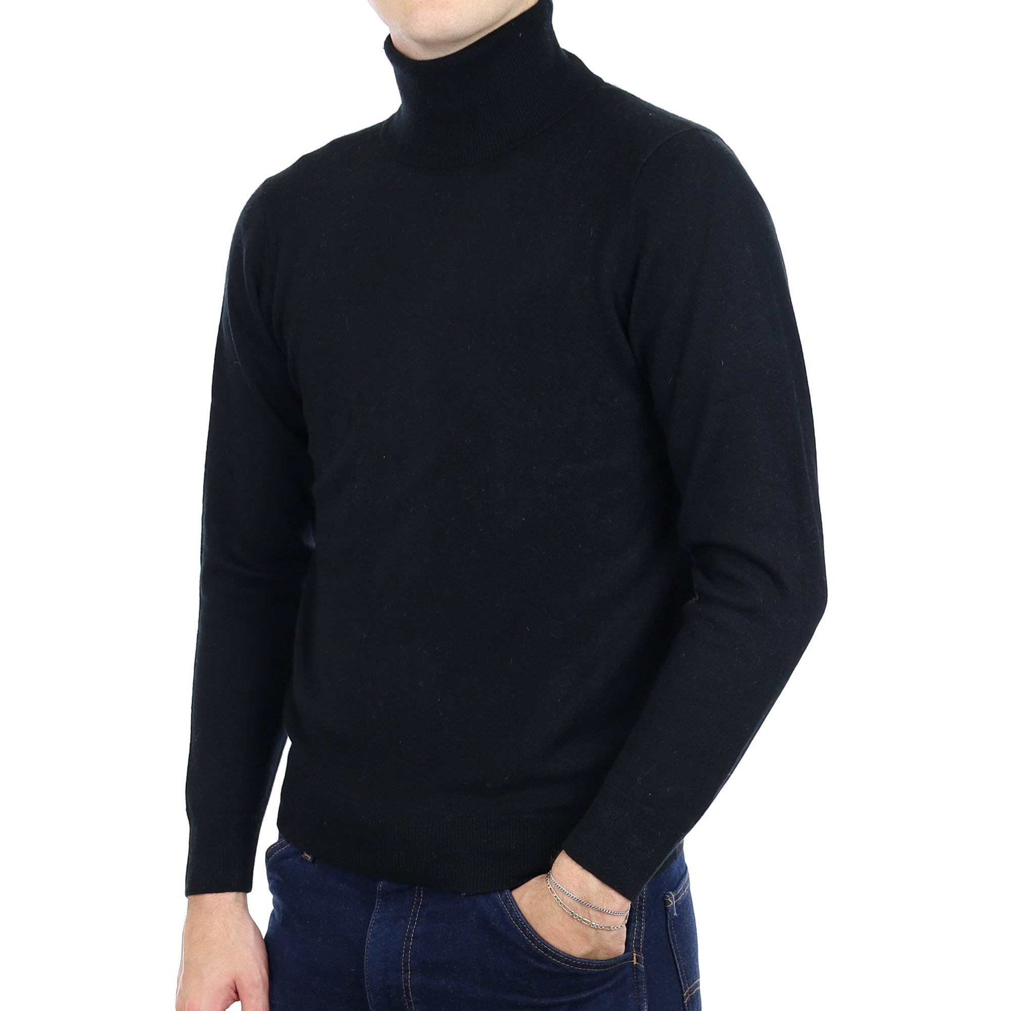Men's Black Cashmere Polo  Neck Jumper Medium