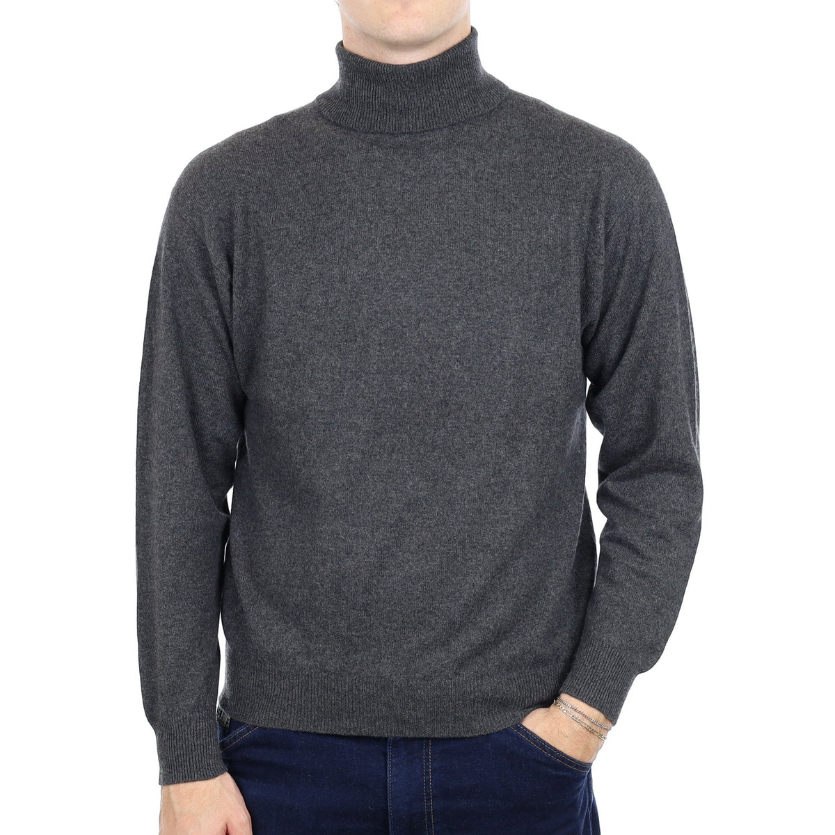 Men's Charcoal Grey Cashmere Polo Neck Jumper Medium