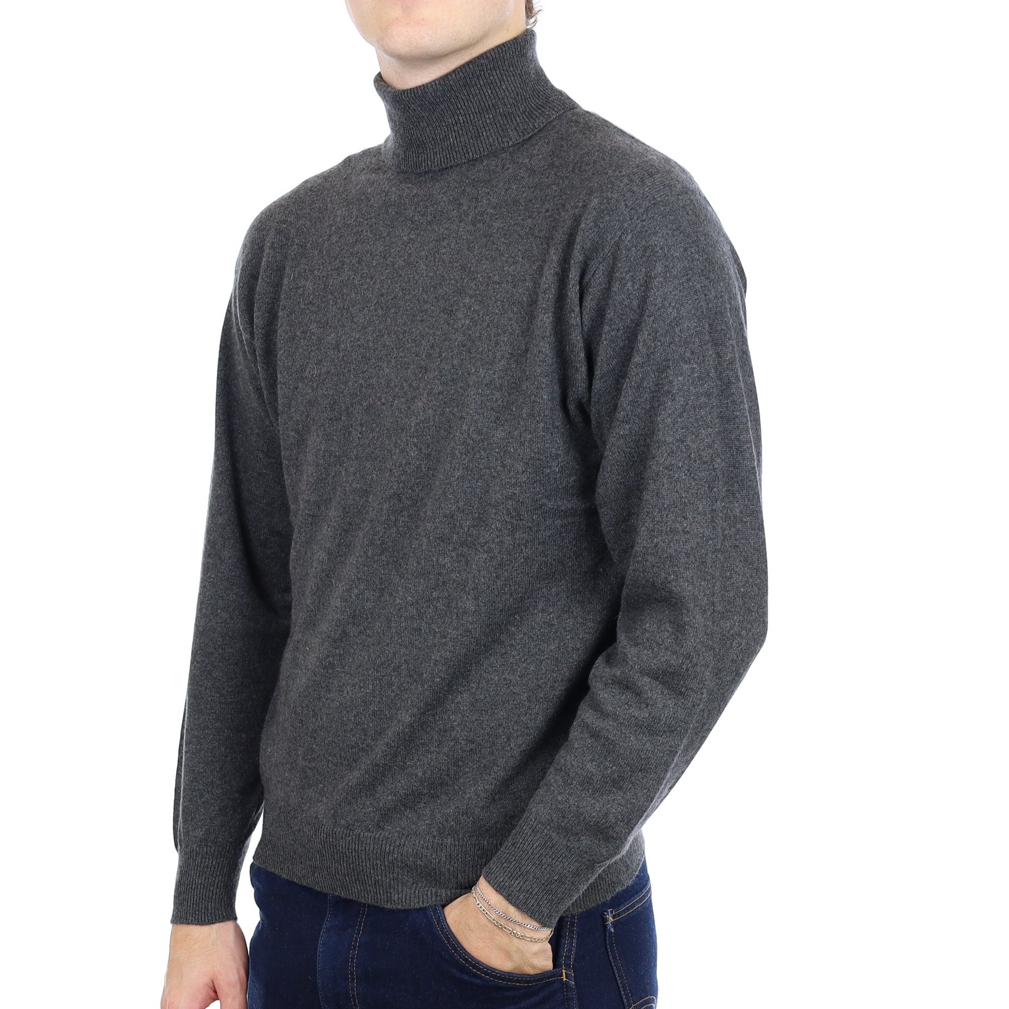 Men's Charcoal Grey Cashmere Polo Neck Jumper Medium