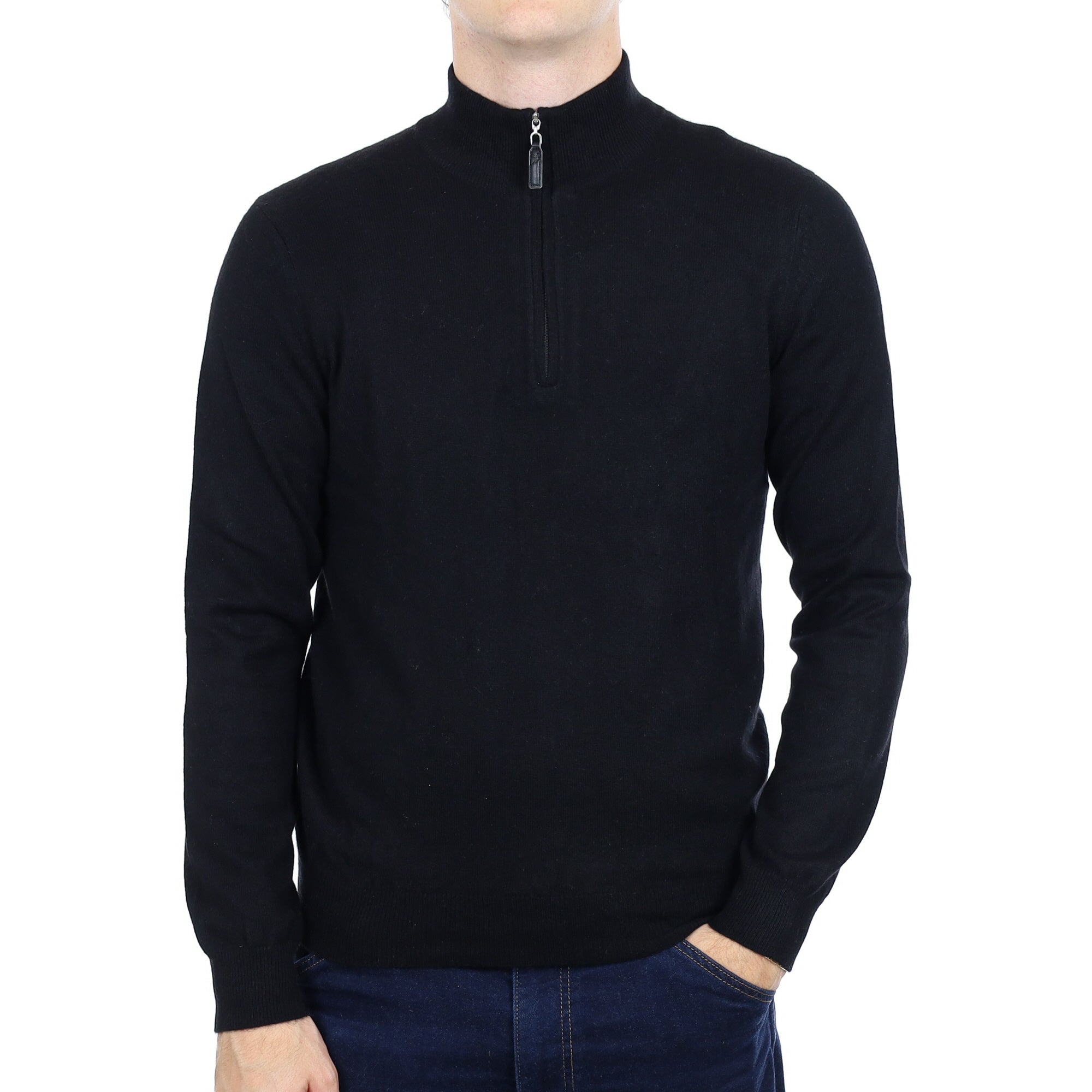 Men's Black Cashmere 1/4 Zip Jumper Medium