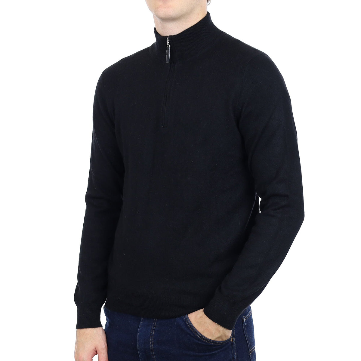 Men's Black Cashmere 1/4 Zip Jumper Medium