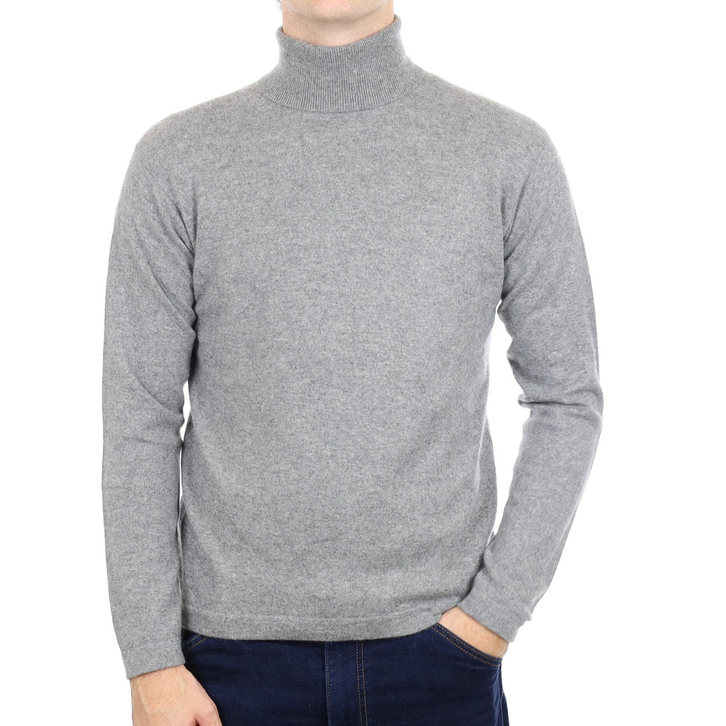 Men's Ash Grey Cashmere Polo Neck Jumper Medium