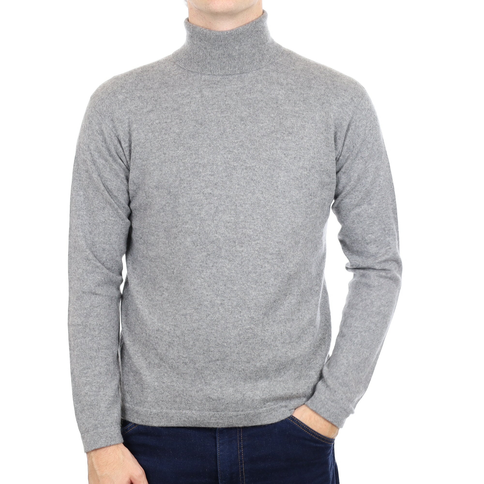 Men's Ash Grey Cashmere Polo Neck Jumper Medium
