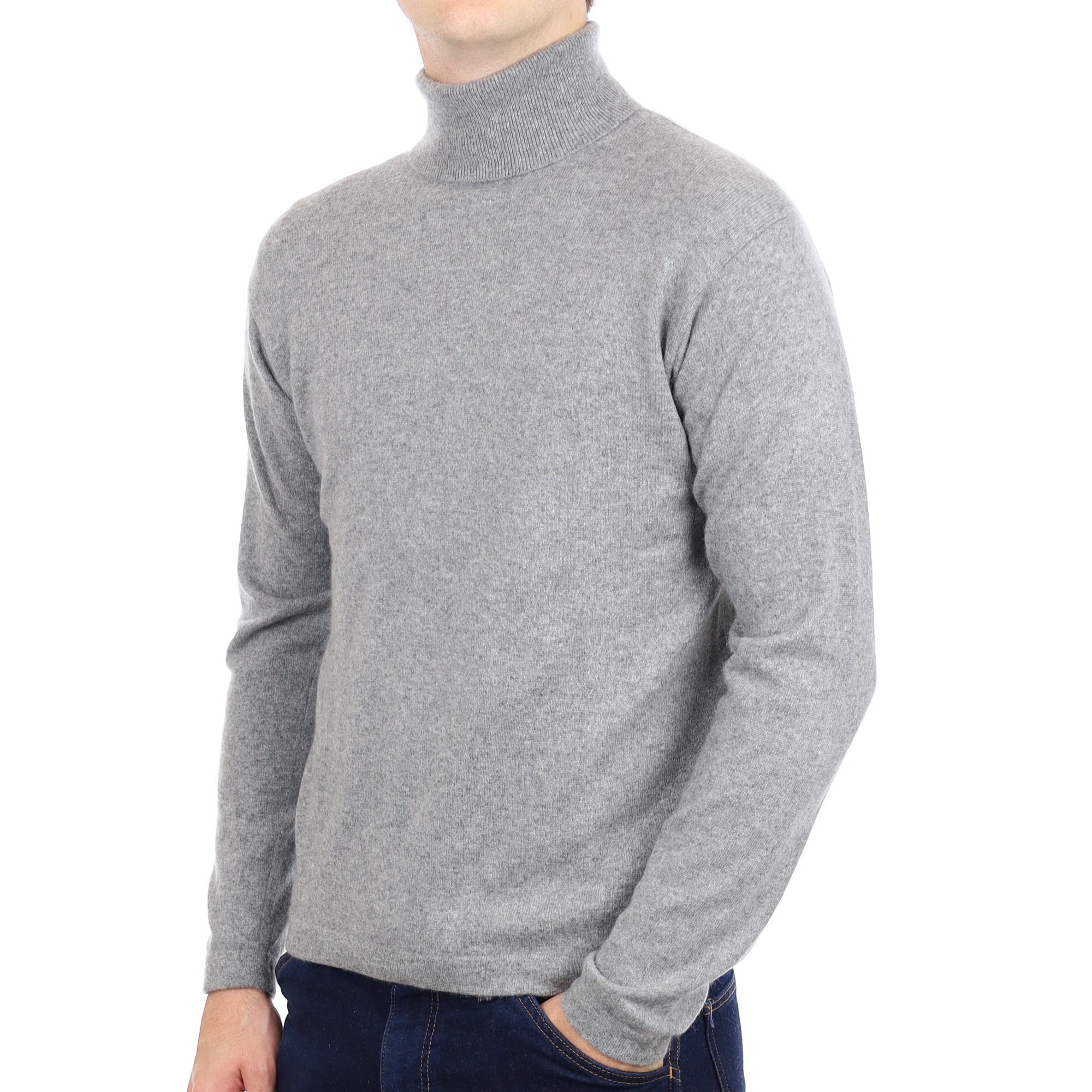 Men's Ash Grey Cashmere Polo Neck Jumper Medium