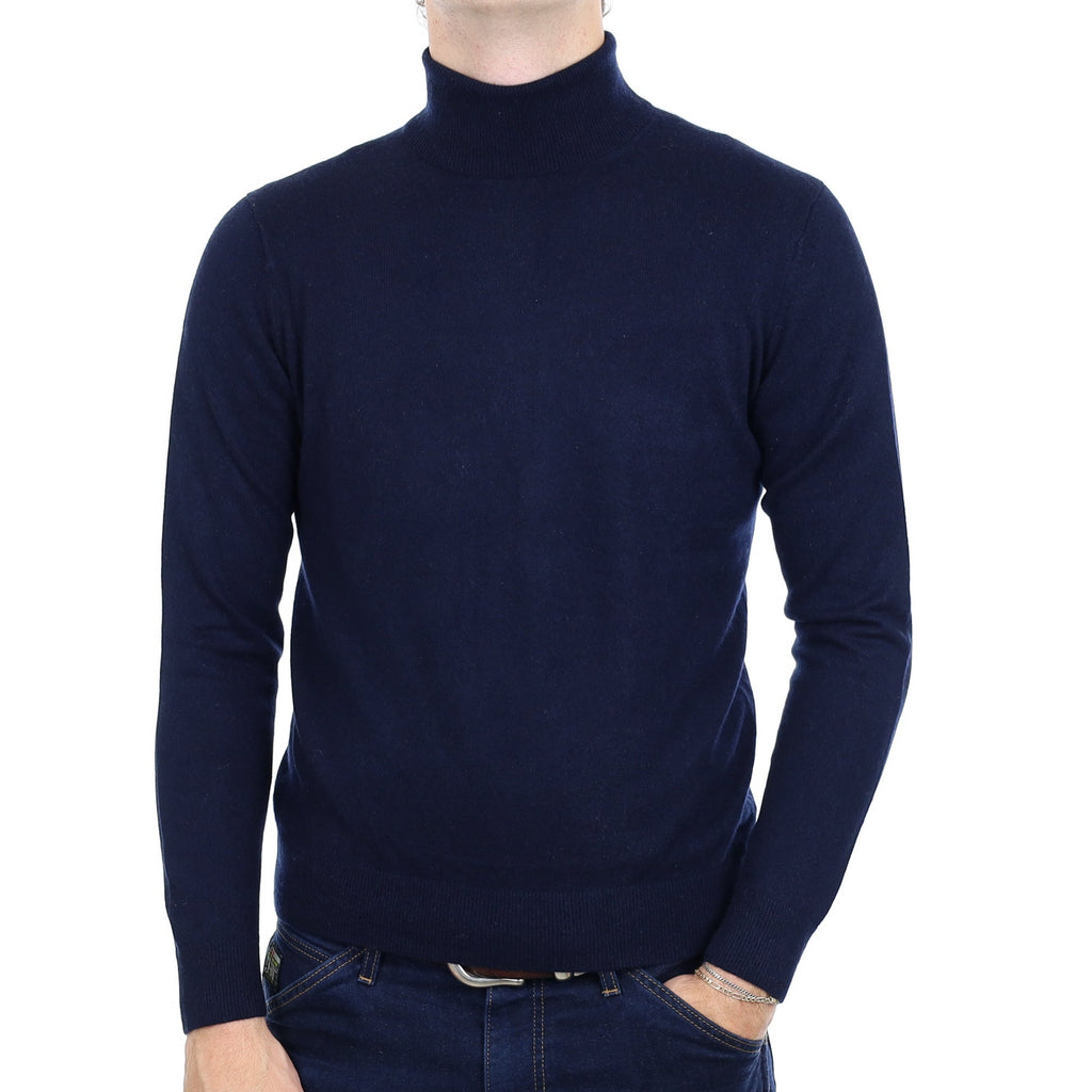 Men's Navy Cashmere Polo  Neck Jumper Medium