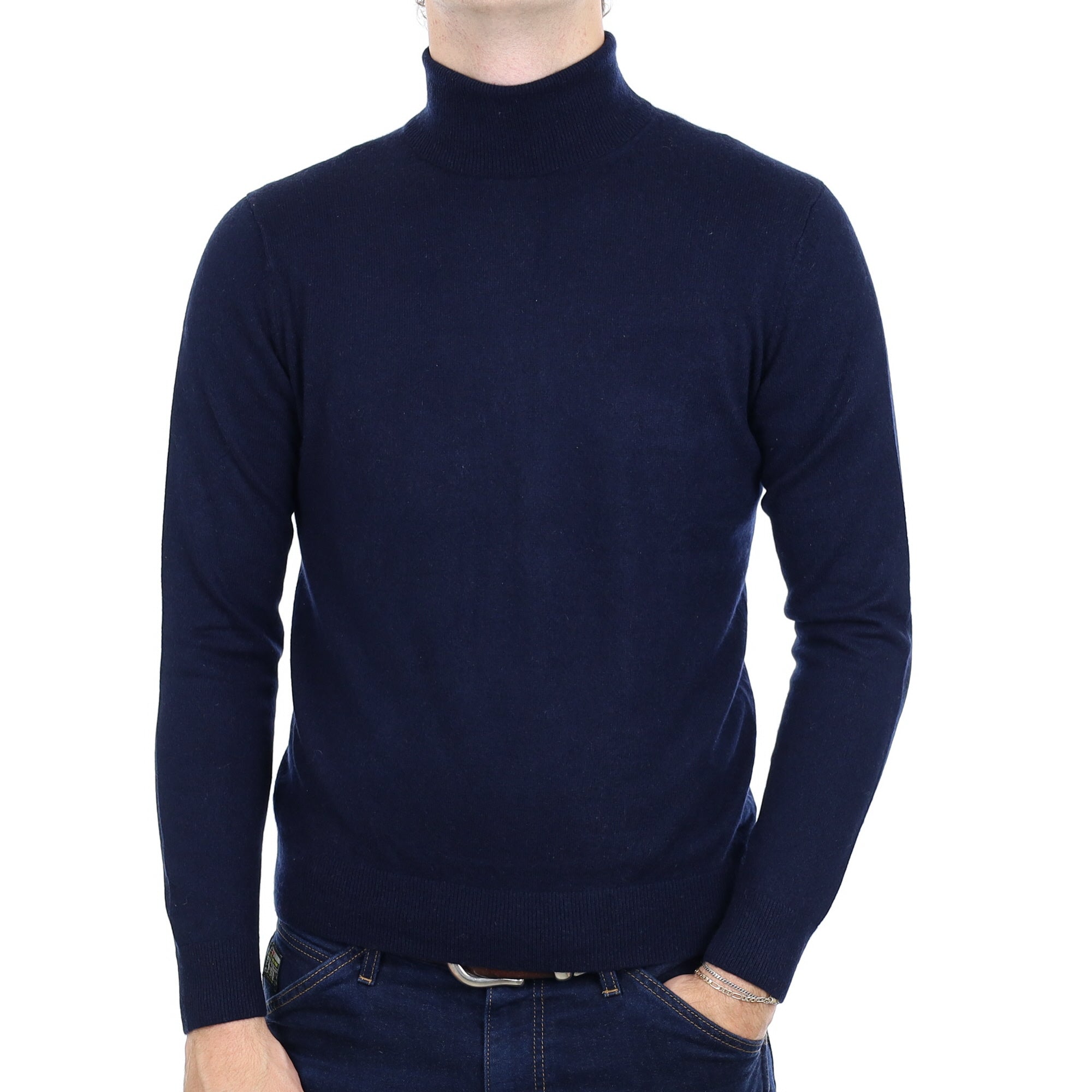 Men's Navy Cashmere Polo  Neck Jumper Medium