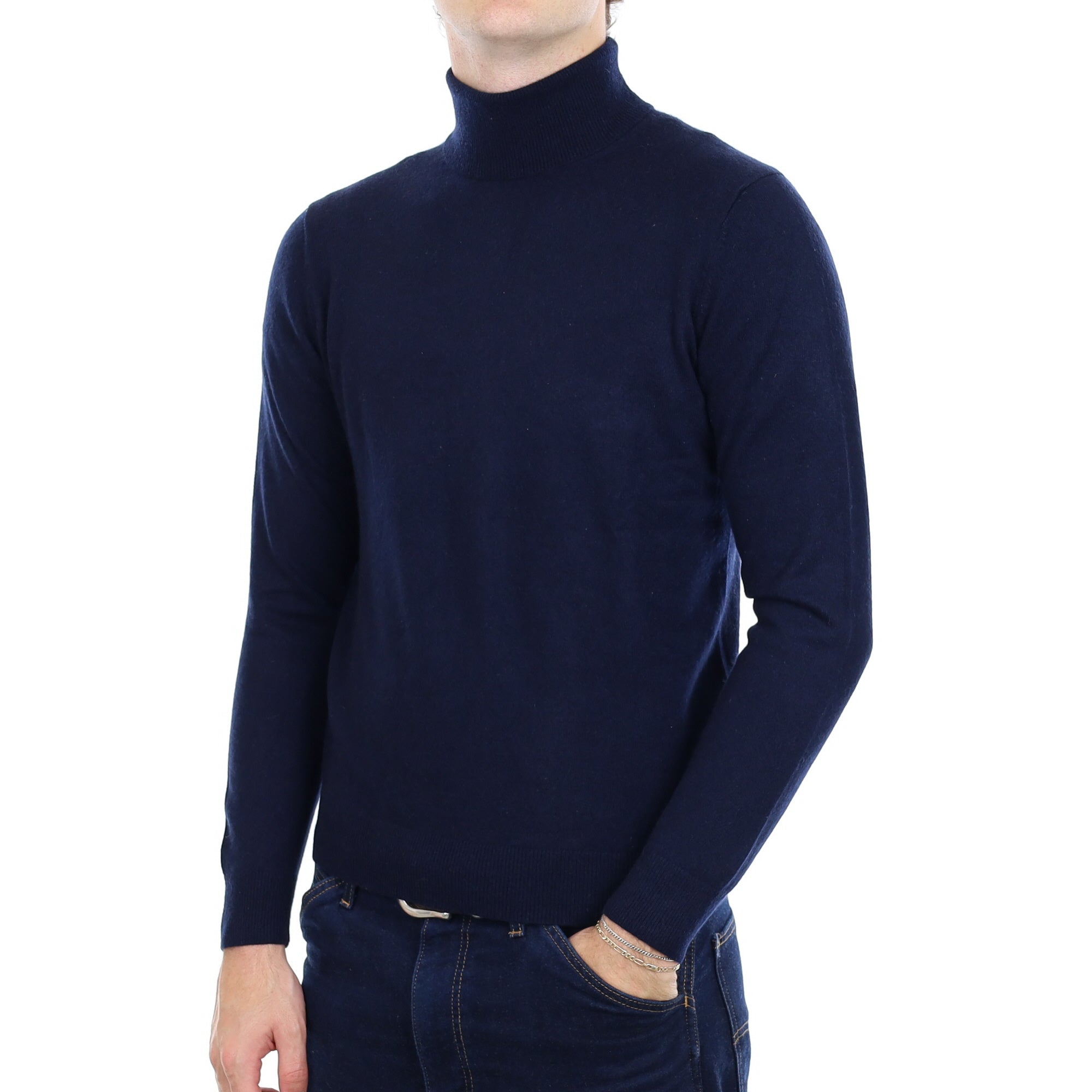 Men's Navy Cashmere Polo  Neck Jumper Medium