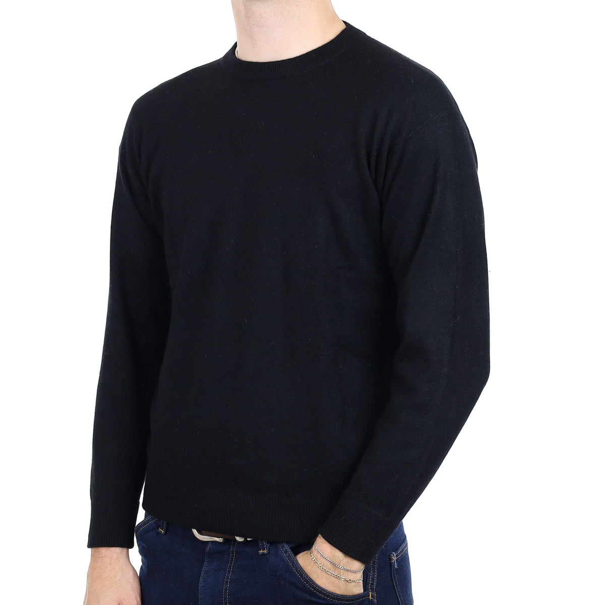 Men's Black Cashmere Crew Neck Jumper Medium