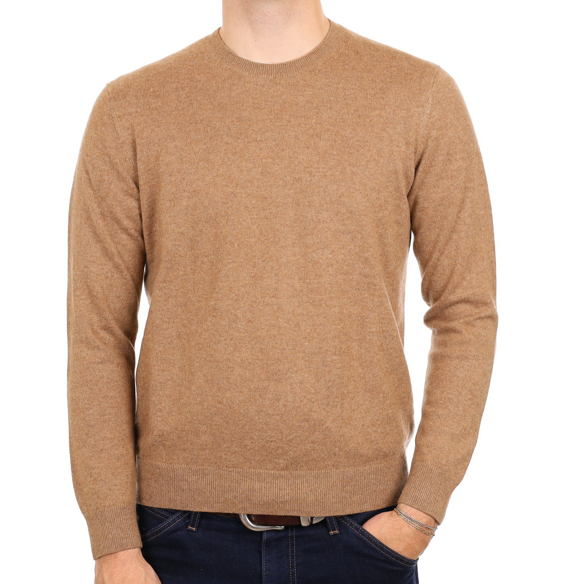Men's Caramel Brown Cashmere Crew Neck Jumper Medium