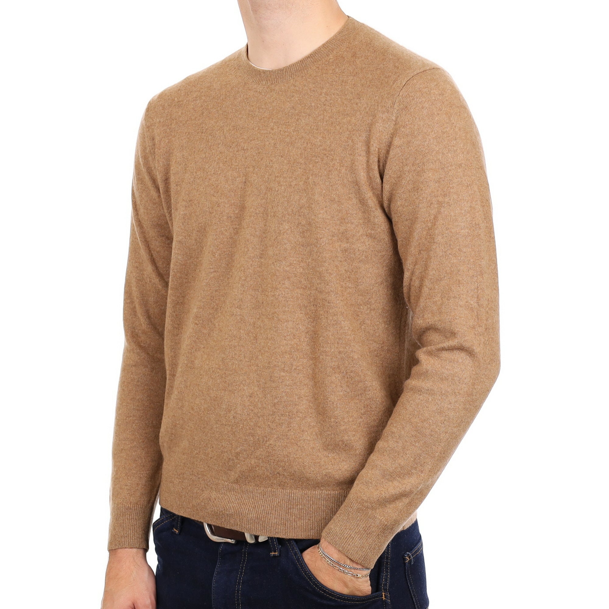 Men's Caramel Brown Cashmere Crew Neck Jumper Medium