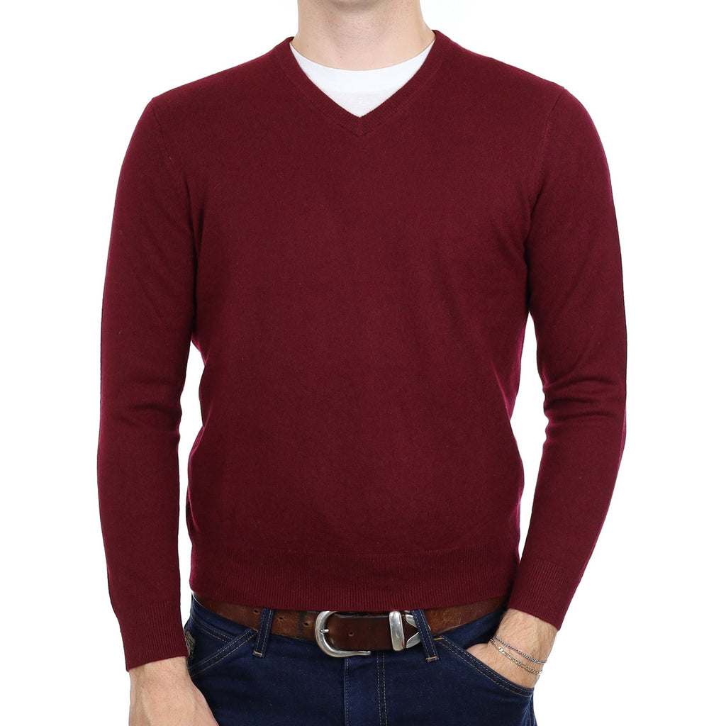 Men's Mulberry Purple Cashmere V Neck Jumper Medium