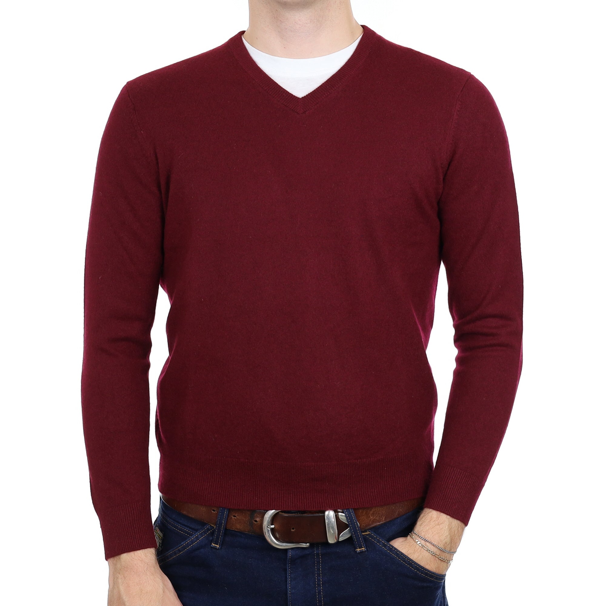 Men's Mulberry Purple Cashmere V Neck Jumper Medium