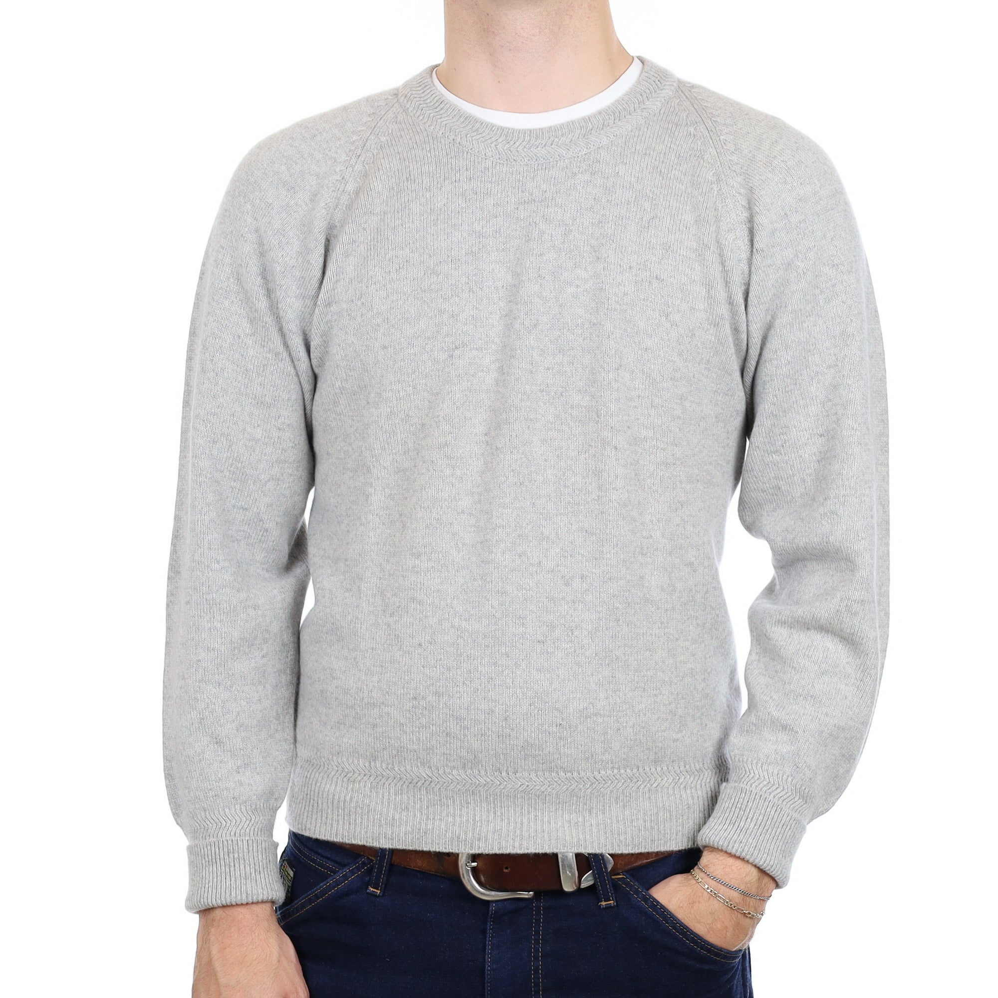 Men's Smoke Grey Heavy Knit Cashmere Crew Neck Jumper Medium