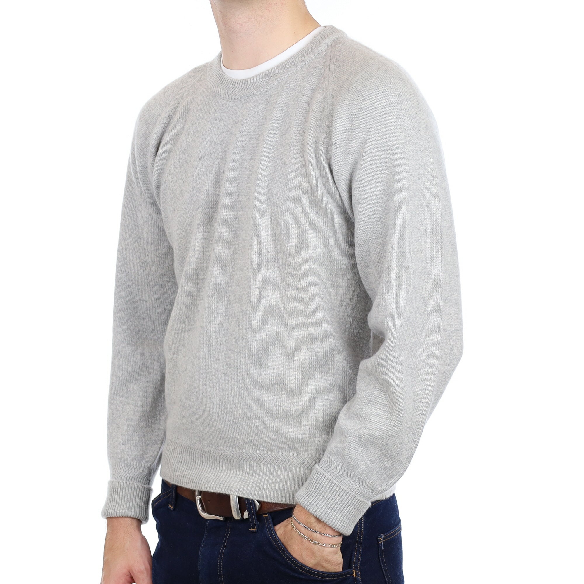 Men's Smoke Grey Heavy Knit Cashmere Crew Neck Jumper Medium