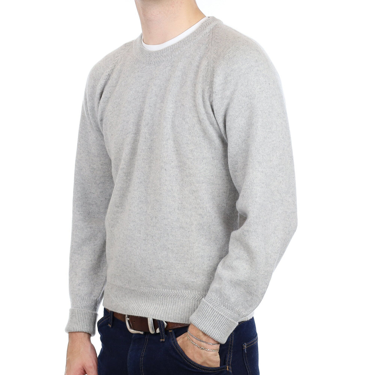 Men's Smoke Grey Heavy Knit Cashmere Crew Neck Jumper Medium