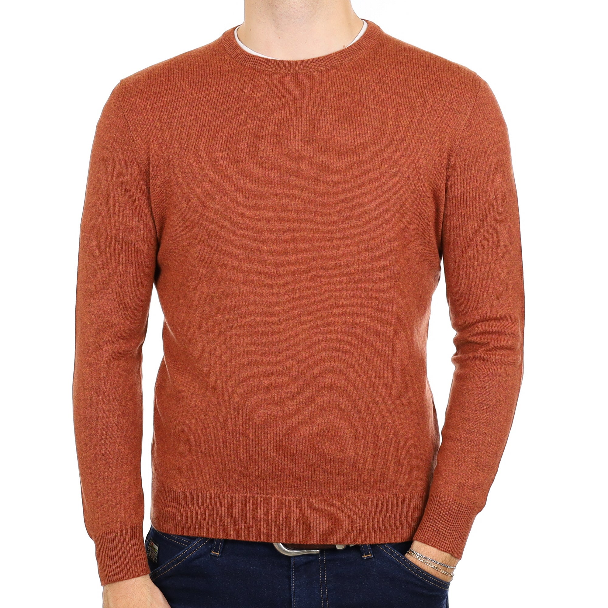 Men's Cinnamon Brown Marl Cashmere Crew Neck Jumper Medium