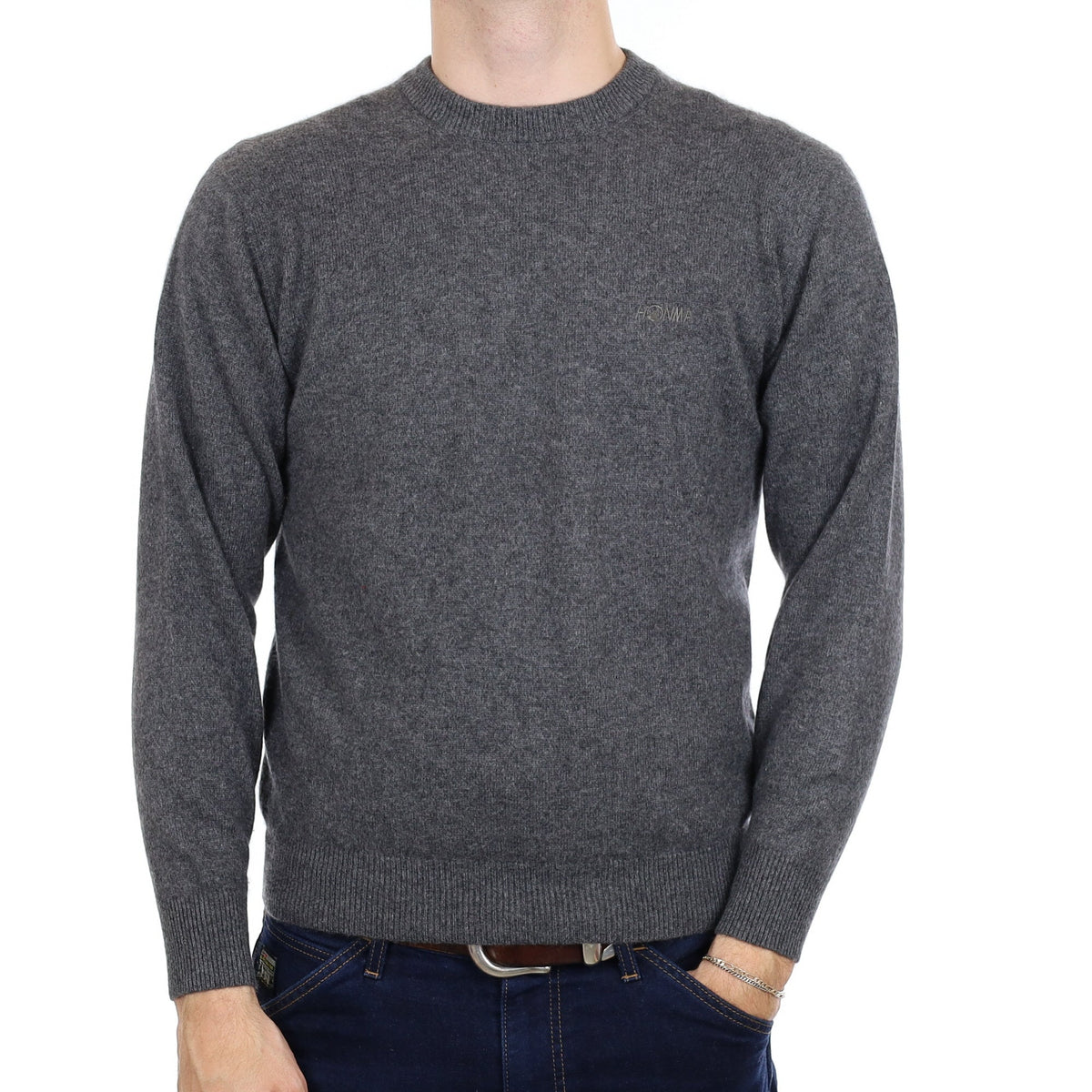 Men's Slate Grey Cashmere Crew Neck Jumper Medium