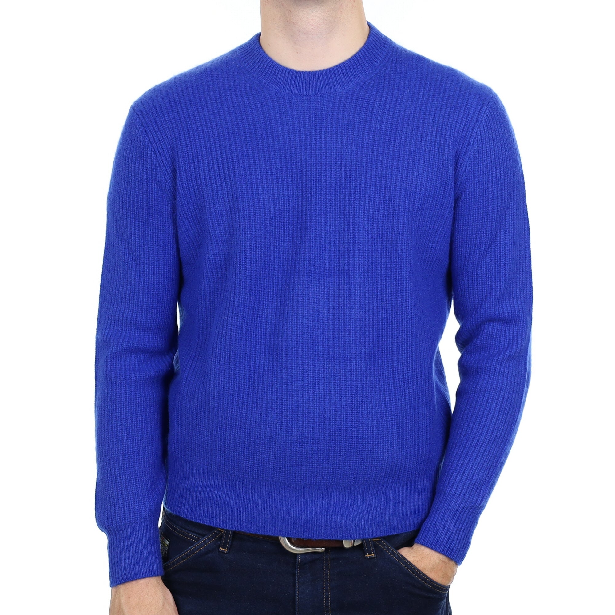 Men's Electric Blue Cashmere Crew Neck Jumper Medium