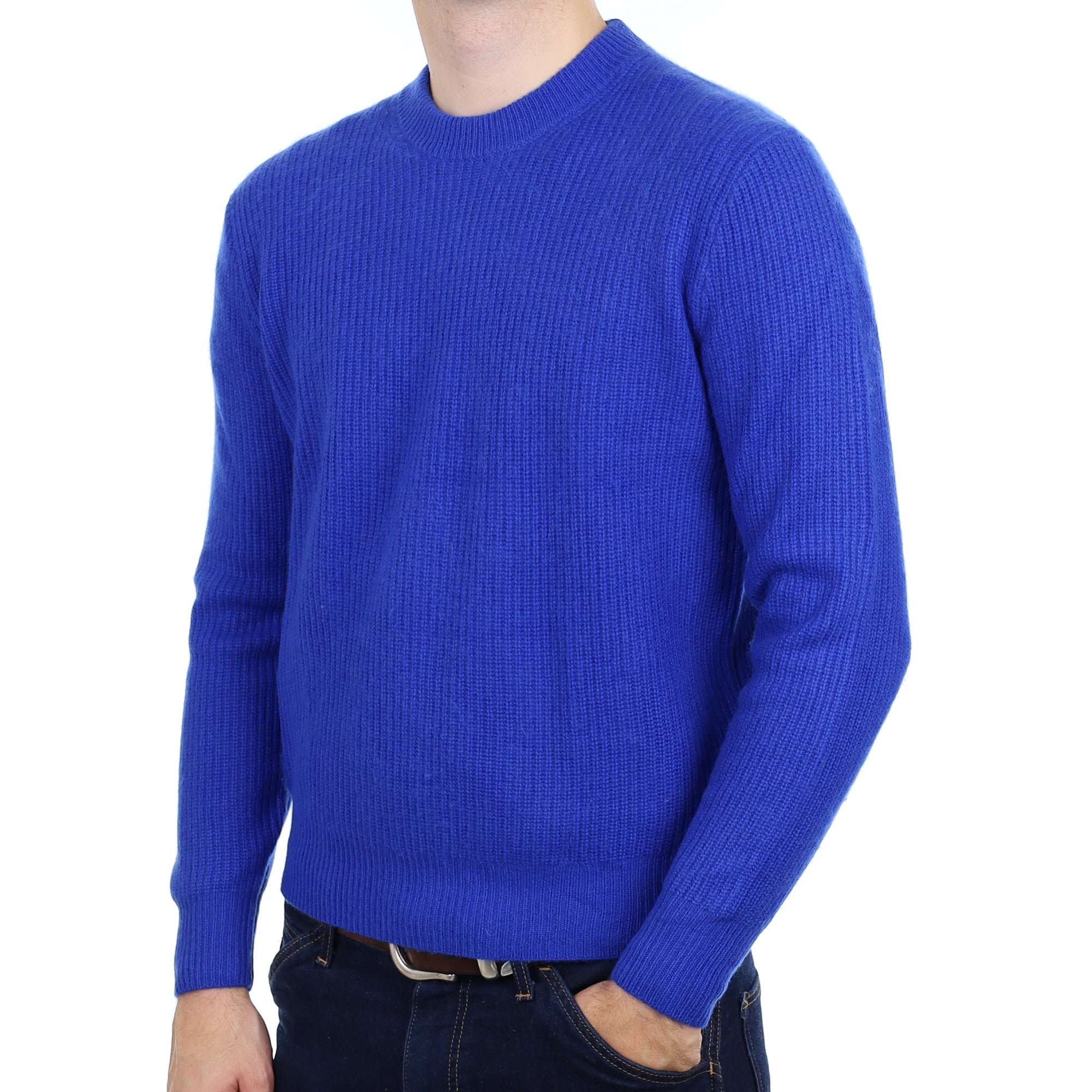 Men's Electric Blue Cashmere Crew Neck Jumper Medium
