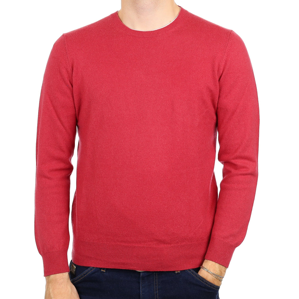 Men's Raspberry Pink Cashmere Crew Neck Jumper Medium