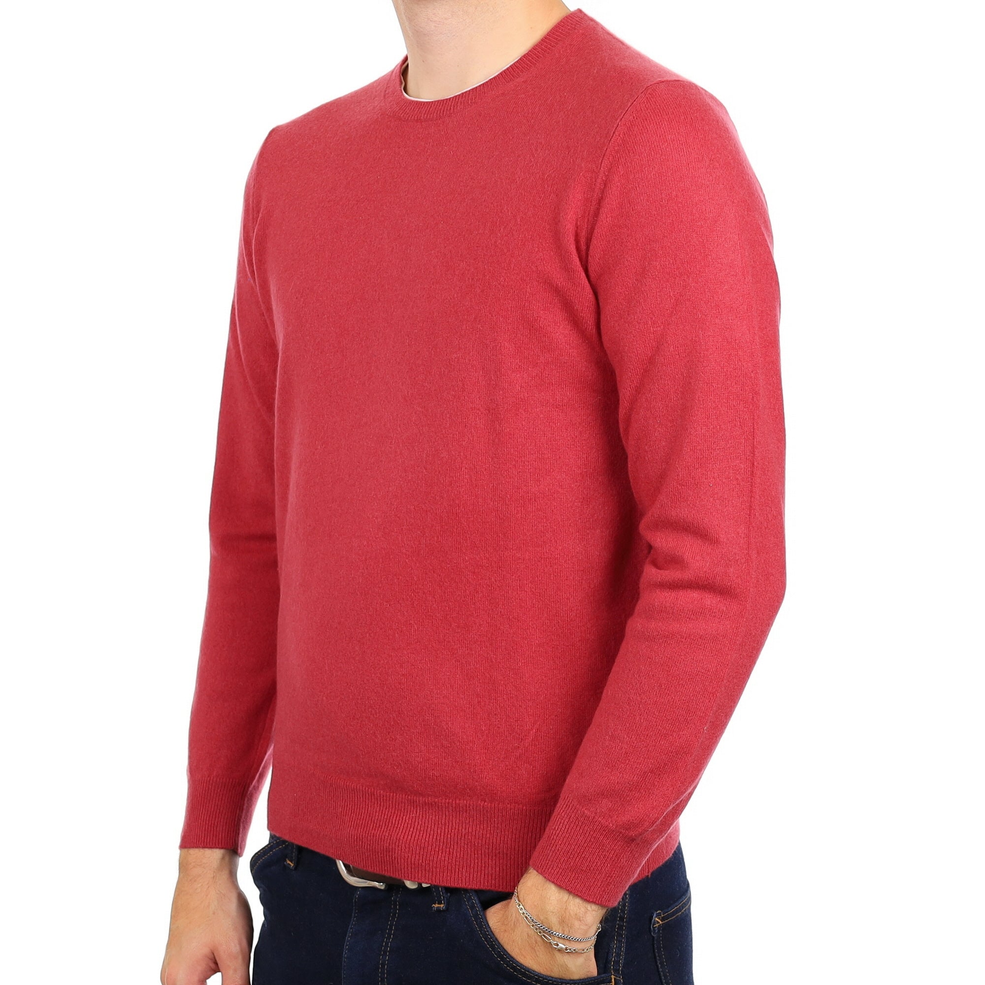 Men's Raspberry Pink Cashmere Crew Neck Jumper Medium