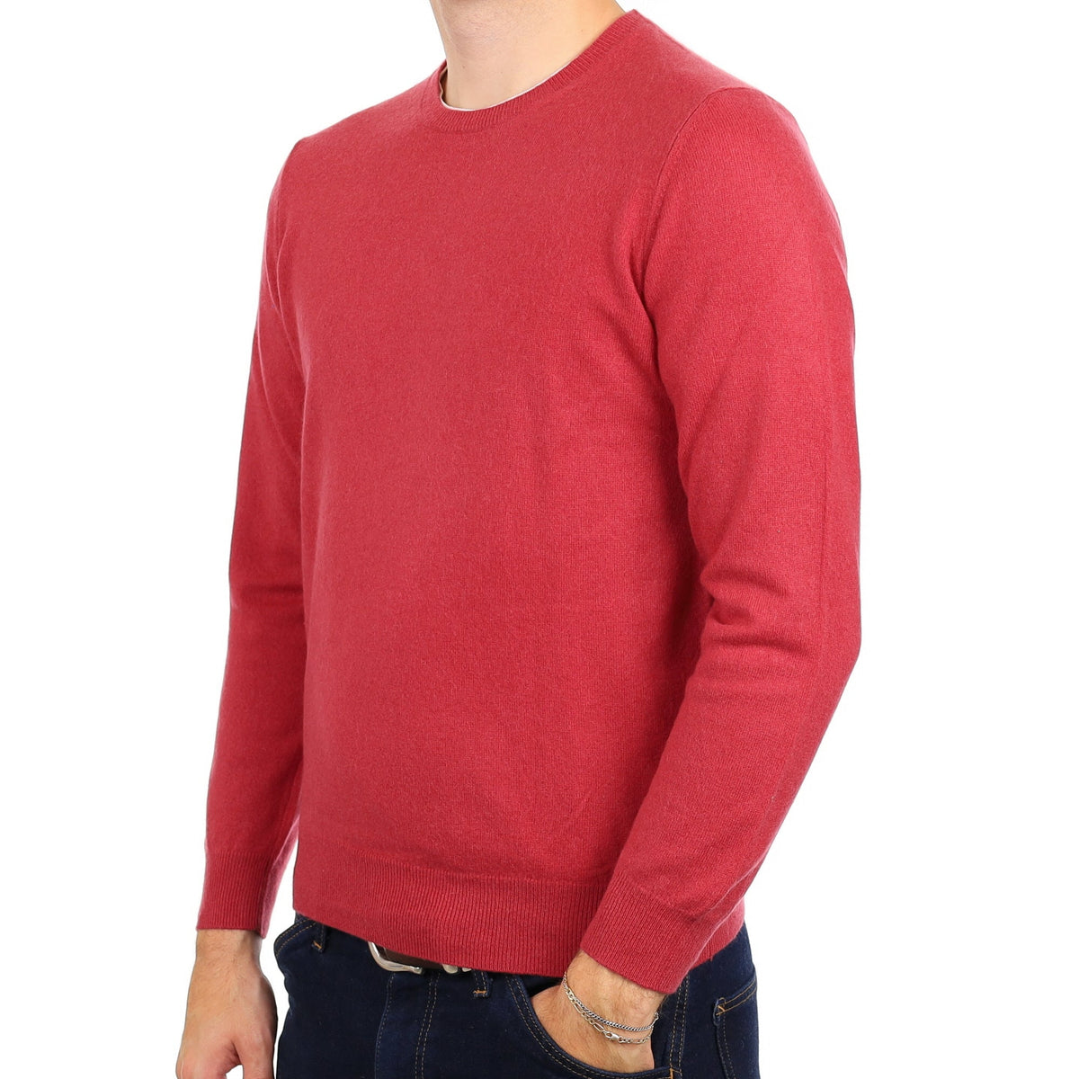 Men's Raspberry Pink Cashmere Crew Neck Jumper Medium
