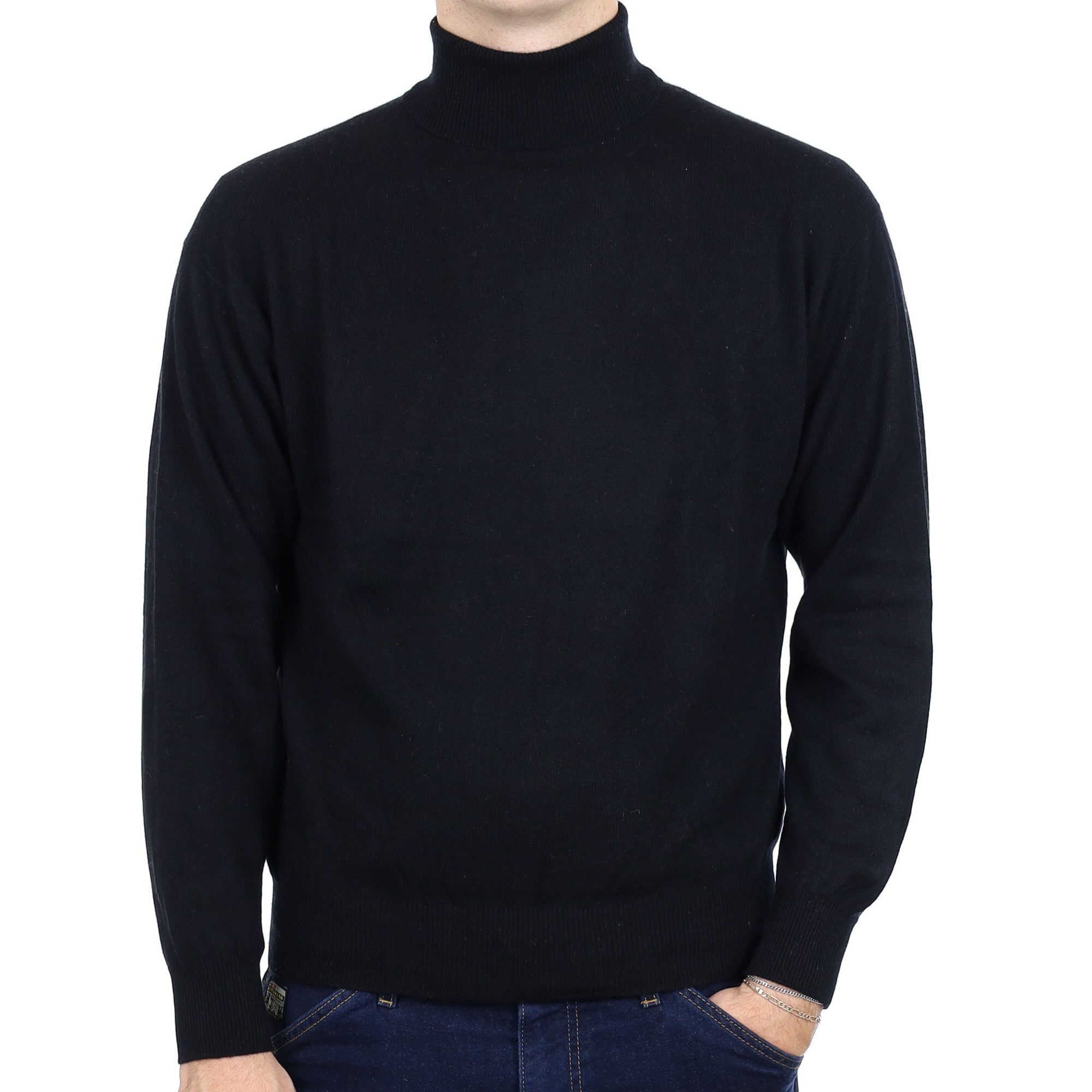 Men's Black Cashmere Polo Neck Jumper Large