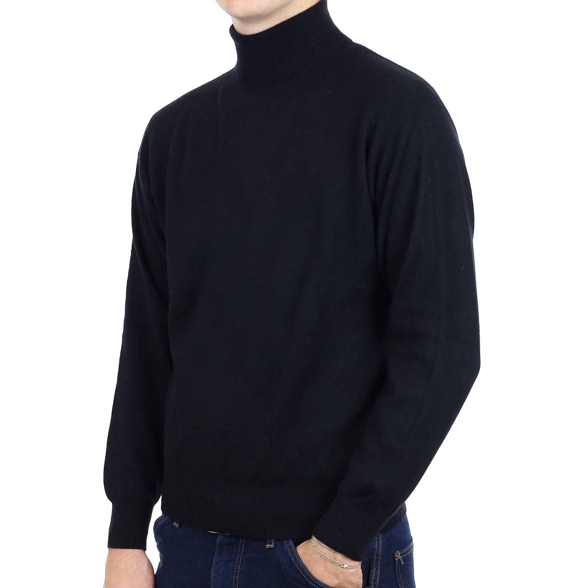 Men's Black Cashmere Polo Neck Jumper Large