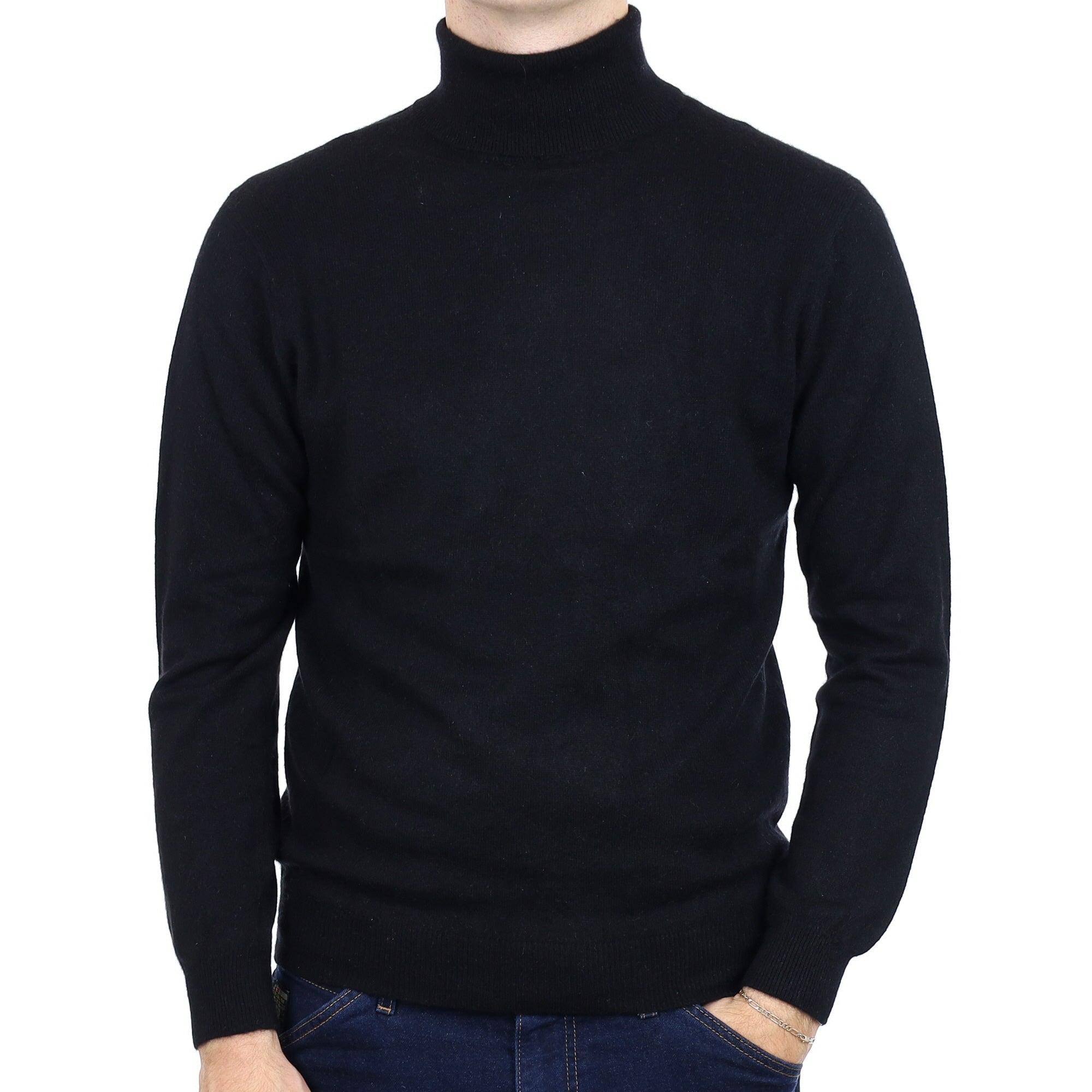 Men's Black Cashmere Polo Neck Jumper Medium