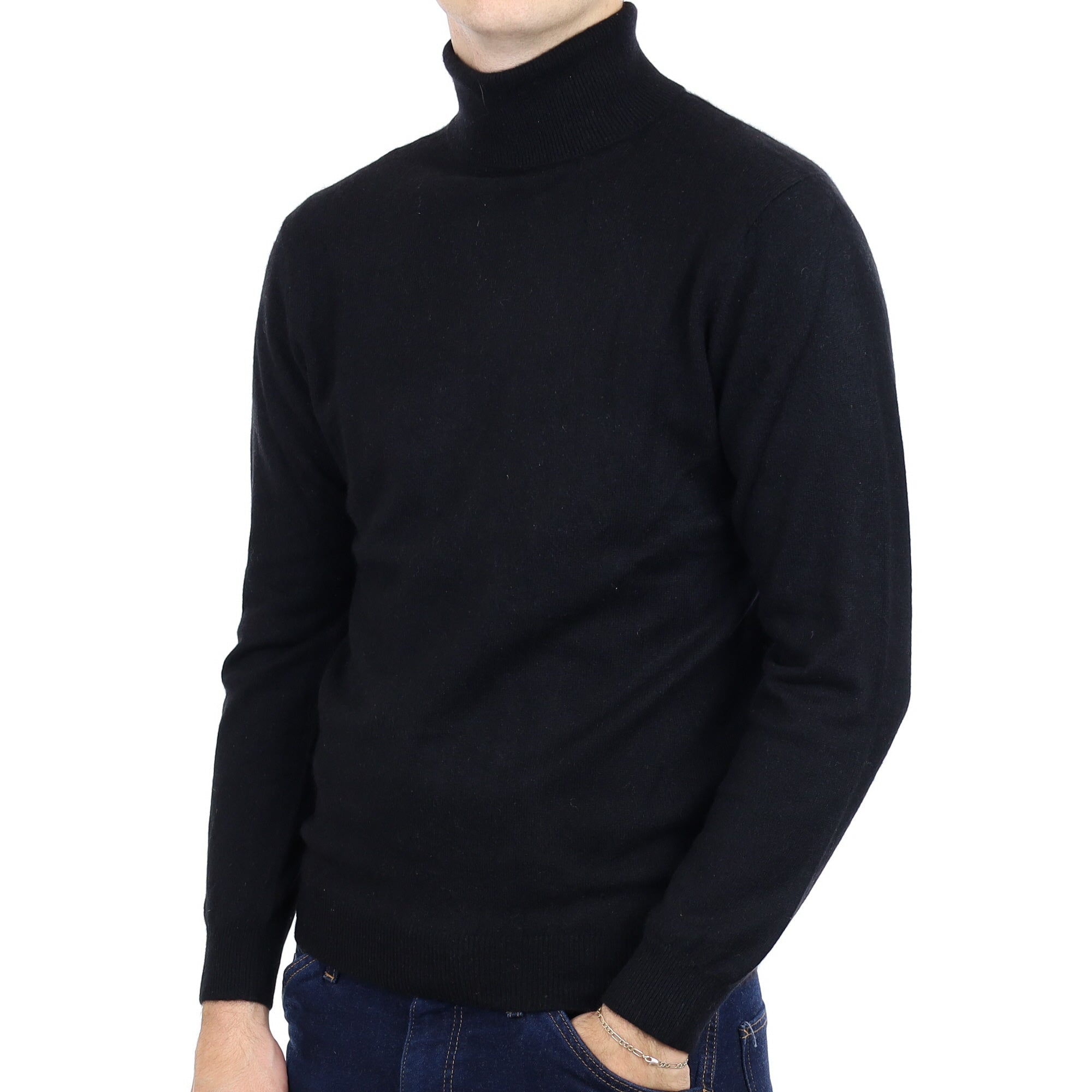 Men's Black Cashmere Polo Neck Jumper Medium