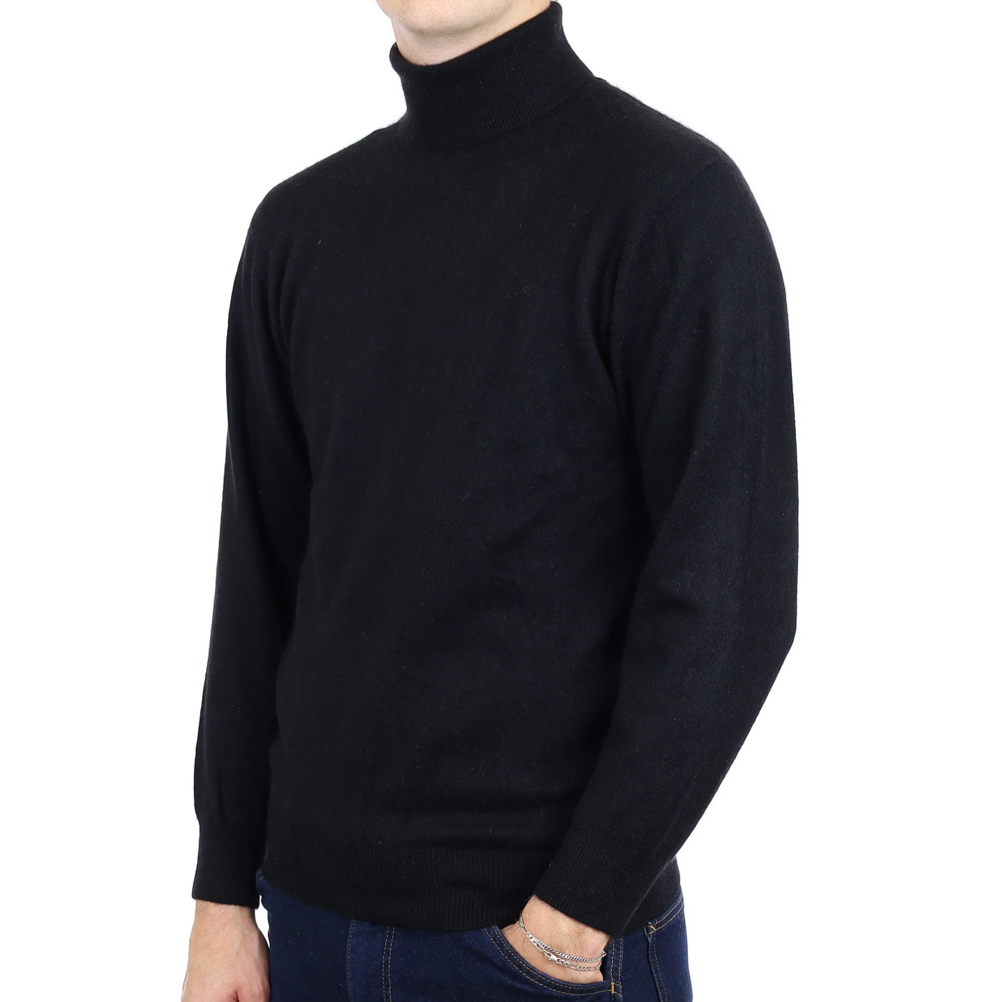 Men's Black Cashmere Polo Neck Jumper Medium