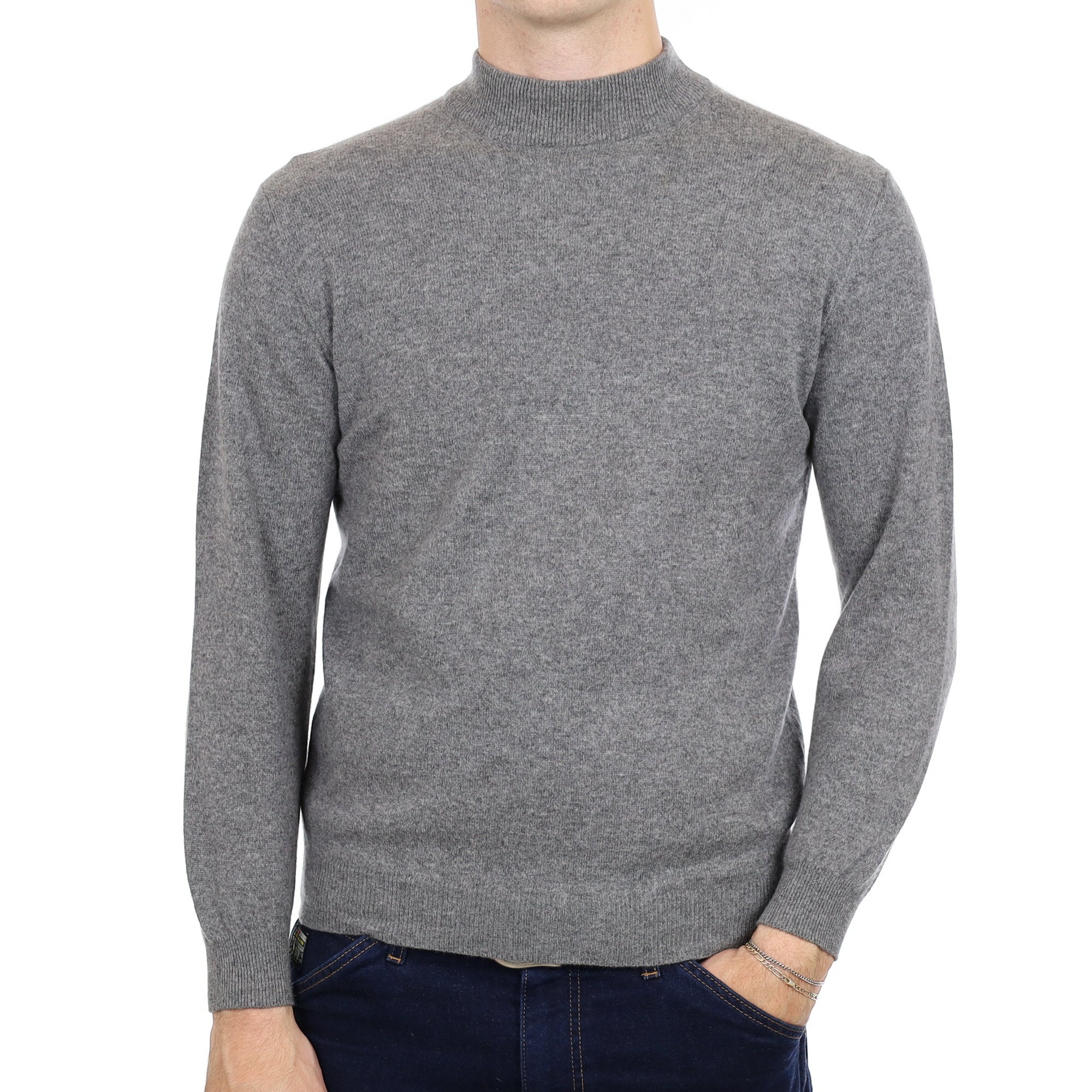 Men's Ash Grey Cashmere Turtle Neck Jumper Medium