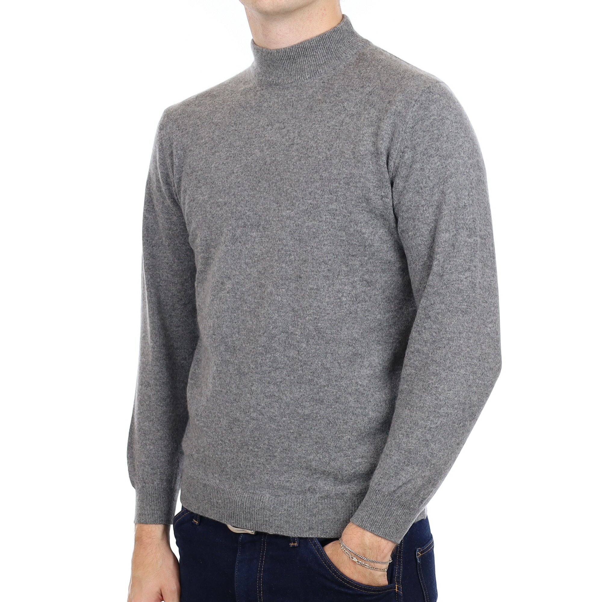 Men's Ash Grey Cashmere Turtle Neck Jumper Medium