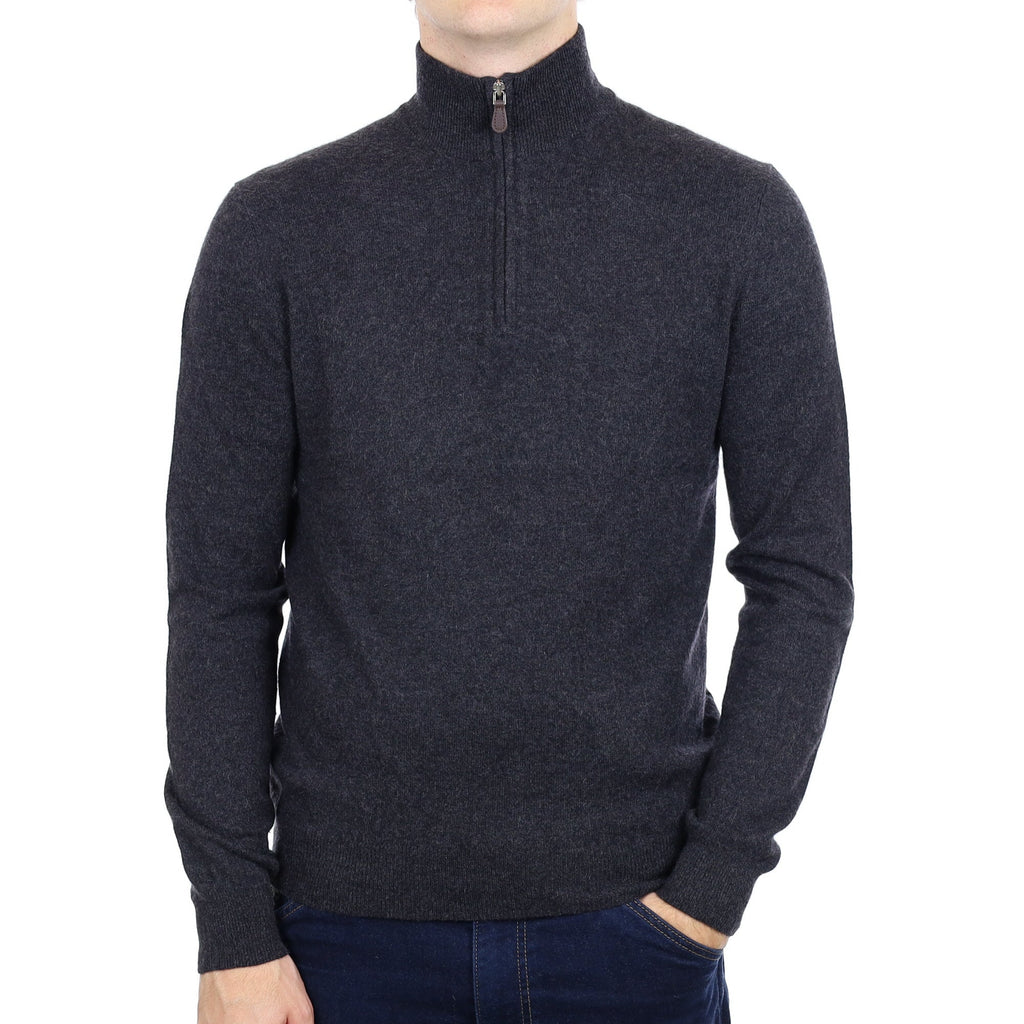 Men's Charcoal Grey Cashmere Quarter Zip Jumper Medium