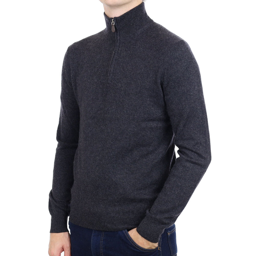 Men's Charcoal Grey Cashmere Quarter Zip Jumper Medium