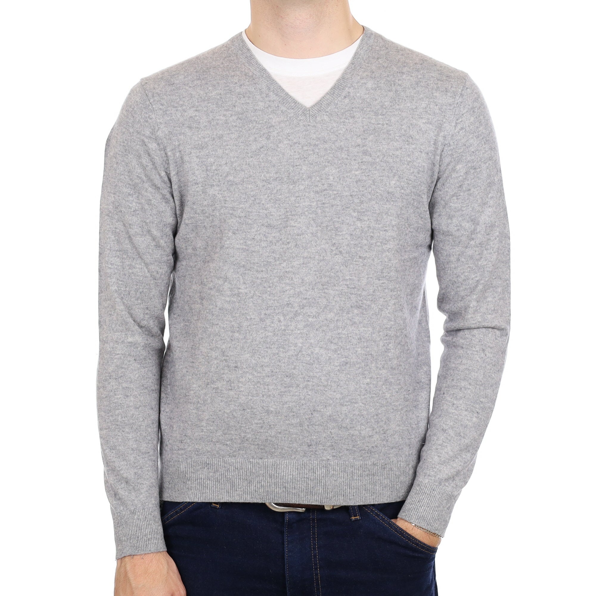 Men's Smoke Grey Cashmere V Neck Jumper Medium