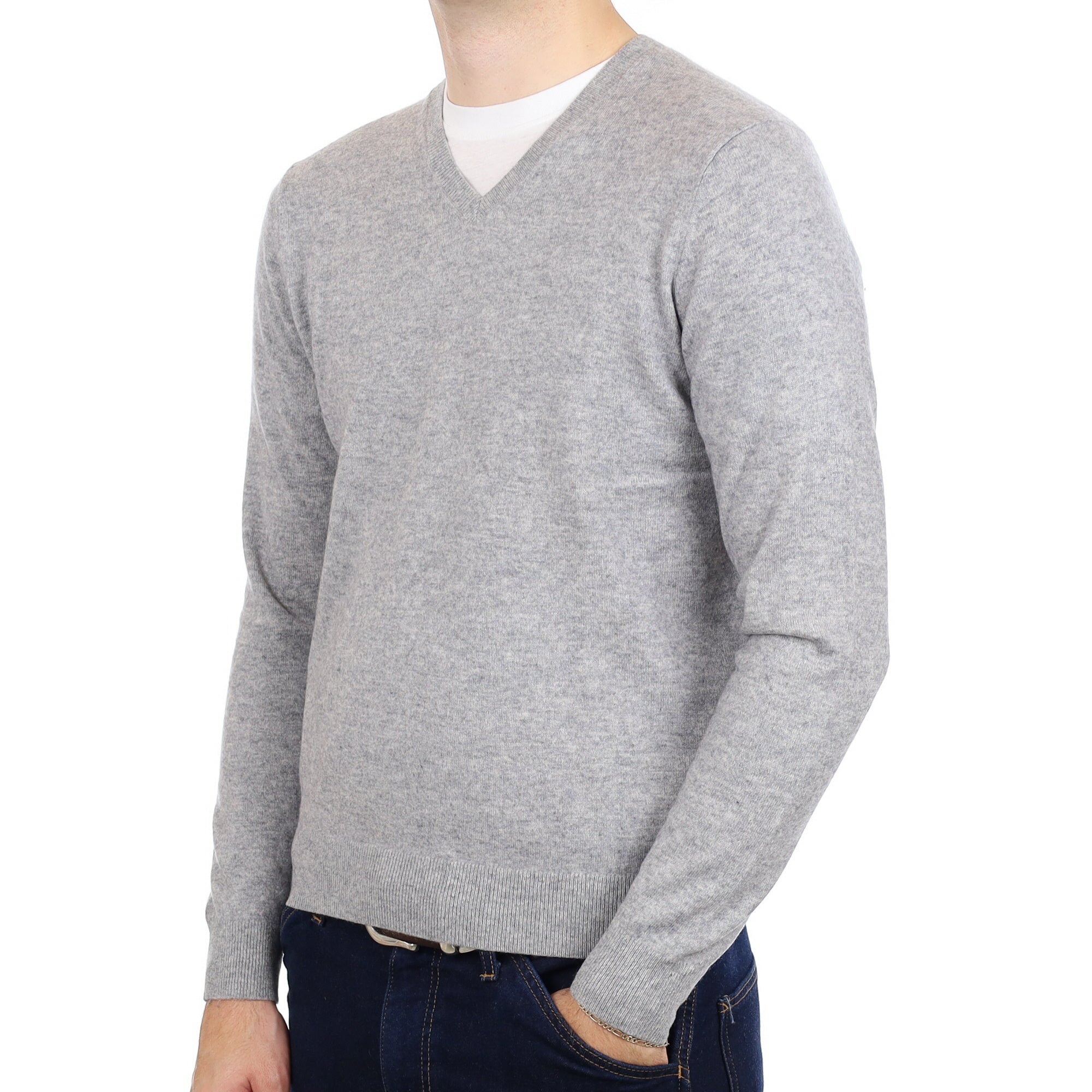 Men's Smoke Grey Cashmere V Neck Jumper Medium